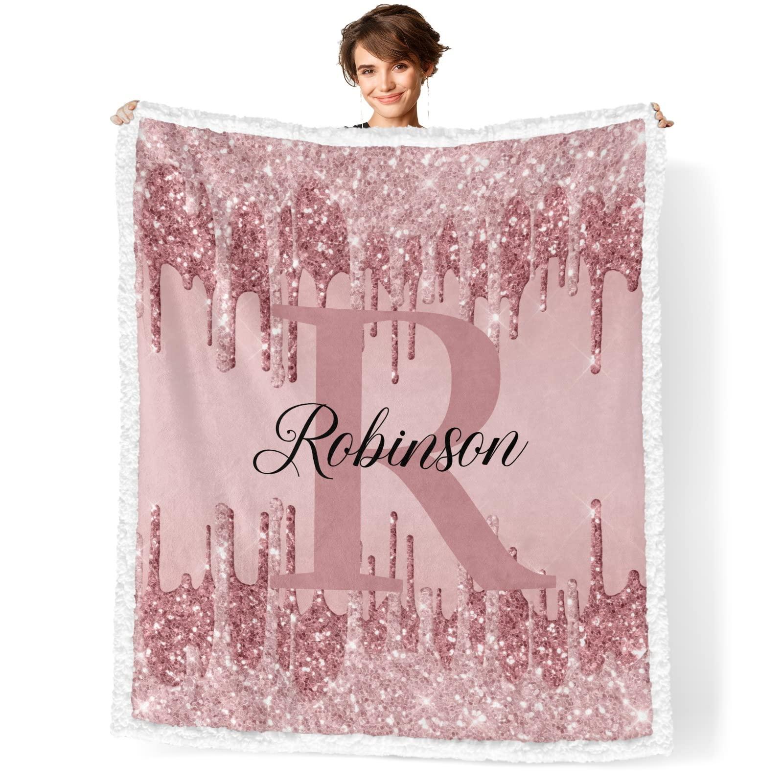 NZOOHY NZOOHY Monogram Pink Red Personalized Sherpa Baby Blankets for Boys Girls,Custom Newborn Naps Name Blanket for Shower Gift 50x60 in