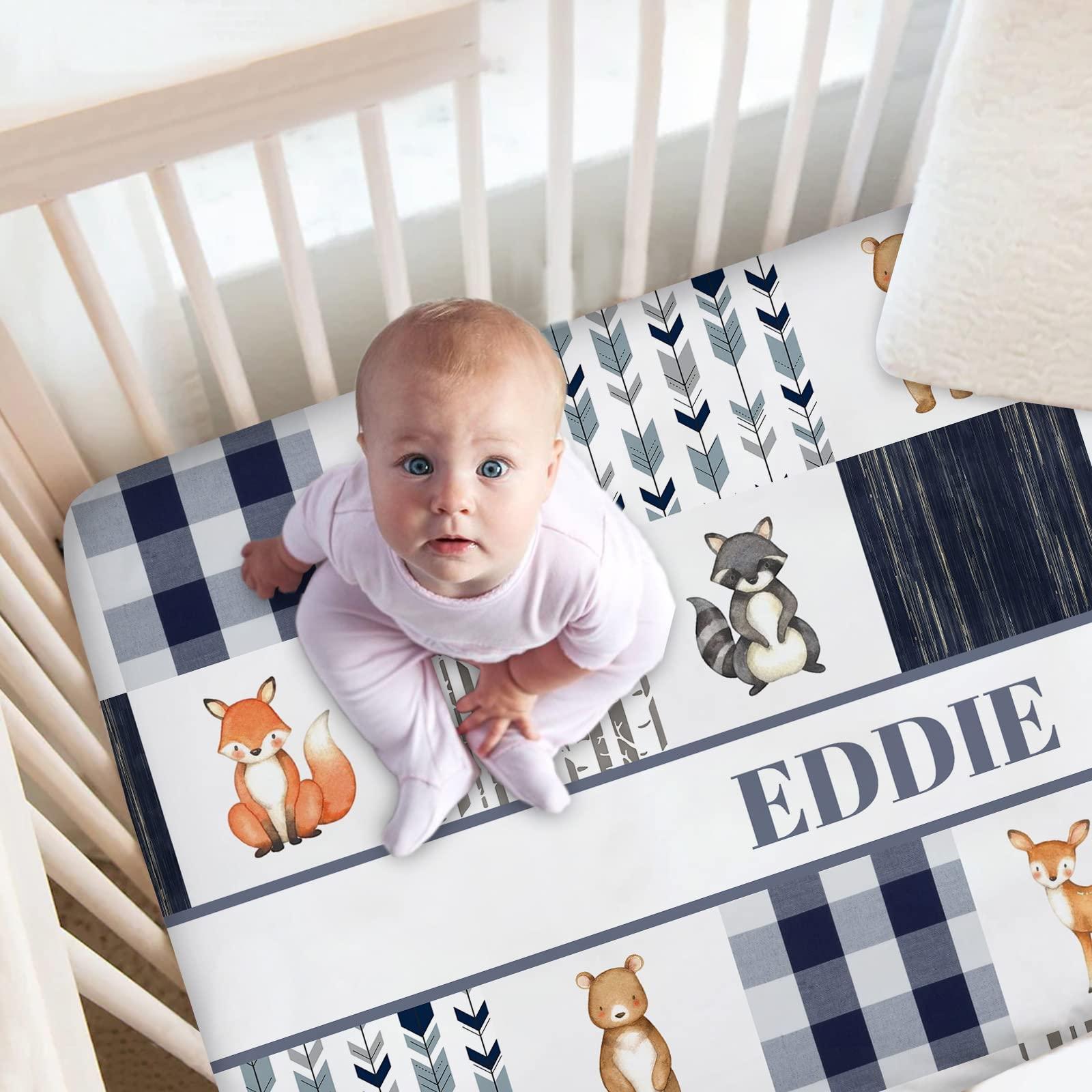 Munific Personalized Crib Bedding Sets for Baby Boys, Custom Baby Girls Crib Bedding Set with Name, Woodland Animals Nursery Bedding, 2 Piece Baby Crib Sets, Name Crib Comforter, Crib Fitted Sheets for Babies