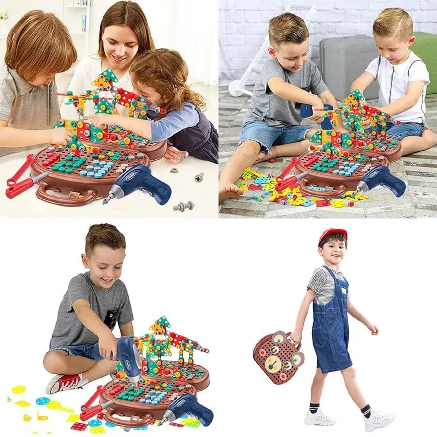 Generic Magic Montessori Play Toolbox Bear or Dog,Keolaa Creativity Tool Box Kit Toy with Drill for Girls/Boys (Bear, with Electric Drill)