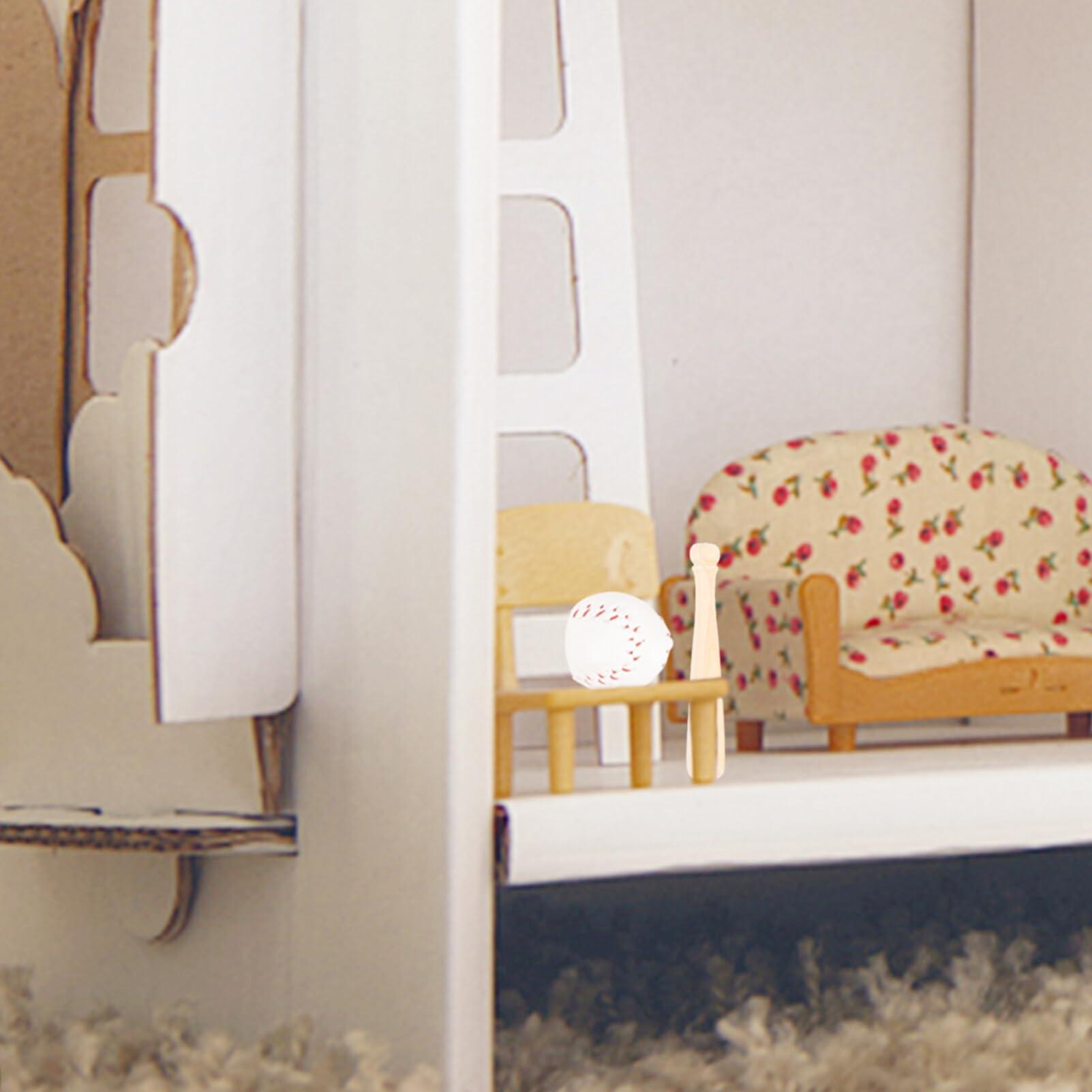 Gadpiparty Gadpiparty Mini Baseball Bat 1:12 Miniature House Sports Baseball Bat Glove and Ball Set Mini House Decoration Accessories for Accessories Bat and Key Materials Decor 2 Sets