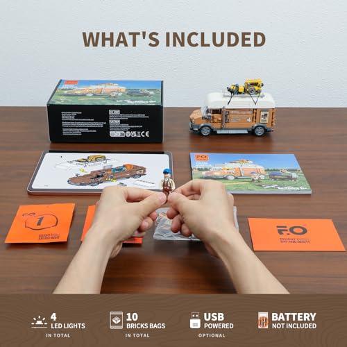 FUNWHOLE FUNWHOLE Carpentry Van Lighting Building-Bricks Set - Farm Woodworker Car Collectible Display Set 496 Pcs for Adults and Teen
