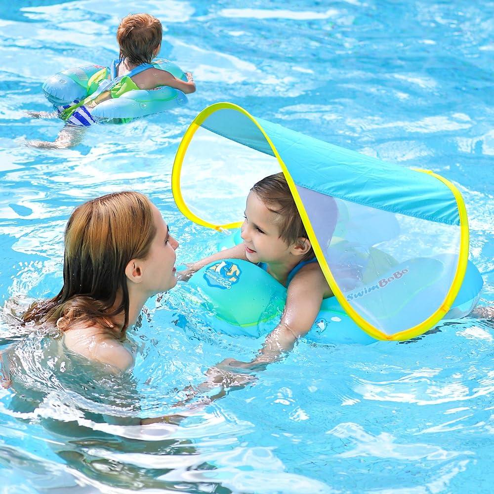 TIMZON Baby Pool Float with Canopy Infant Pool Float for Swim Baby Float with UPF50+ Sun Protection Canopy Baby Swimming Floaties for 3-6Month Adjustable Swim Floaties for Baby 6-12Month,Toddler Floaties1-3