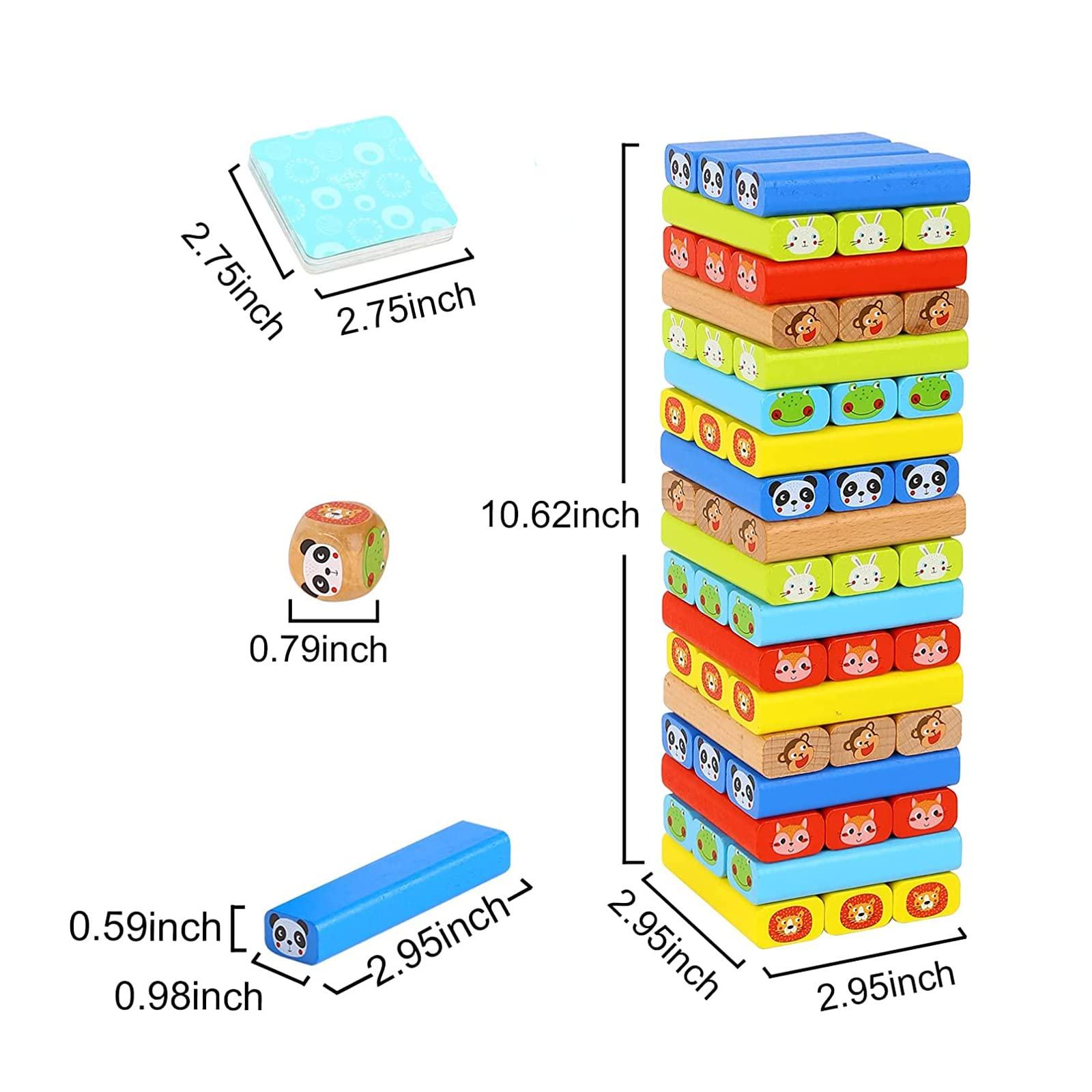 TOOKYLAND TOOKYLAND Colored Wooden Blocks Stacking Board Games Tumble Tower Games with Animal Pictures for Kids Boys Girls - 80 Pieces