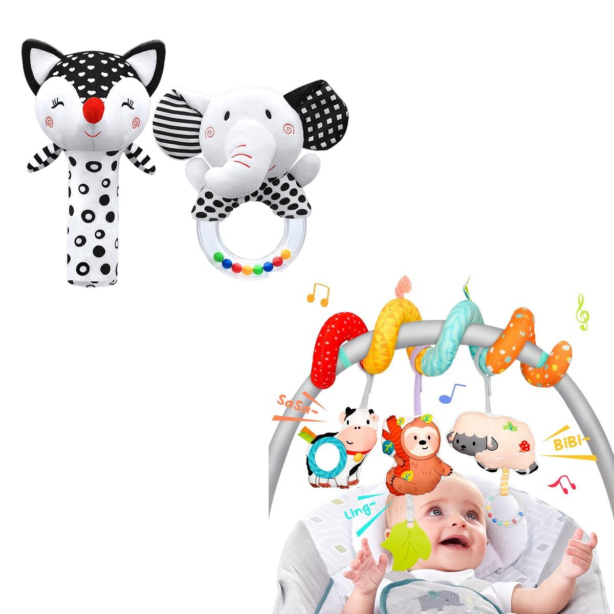 XIXILAND XIXILAND High Contrast Baby Rattles 0-6 Months & Colorful Farm Car Seat Toy Stroller Toys, Infant Toys Baby Toys 0-6 Months Newborn Toys 0-3 Months, Baby Toys for 0 3 6 9 12 Months Girls Boys