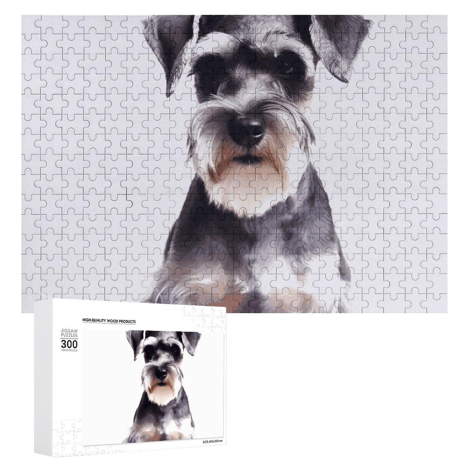 OURTEV Picture Puzzles for Adults 300 Pieces Jigsaw Puzzle Well-Behaved Schnauzer Personalized Puzzle Challenging Game Puzzle with Letters on Back Perfect for Game Nights