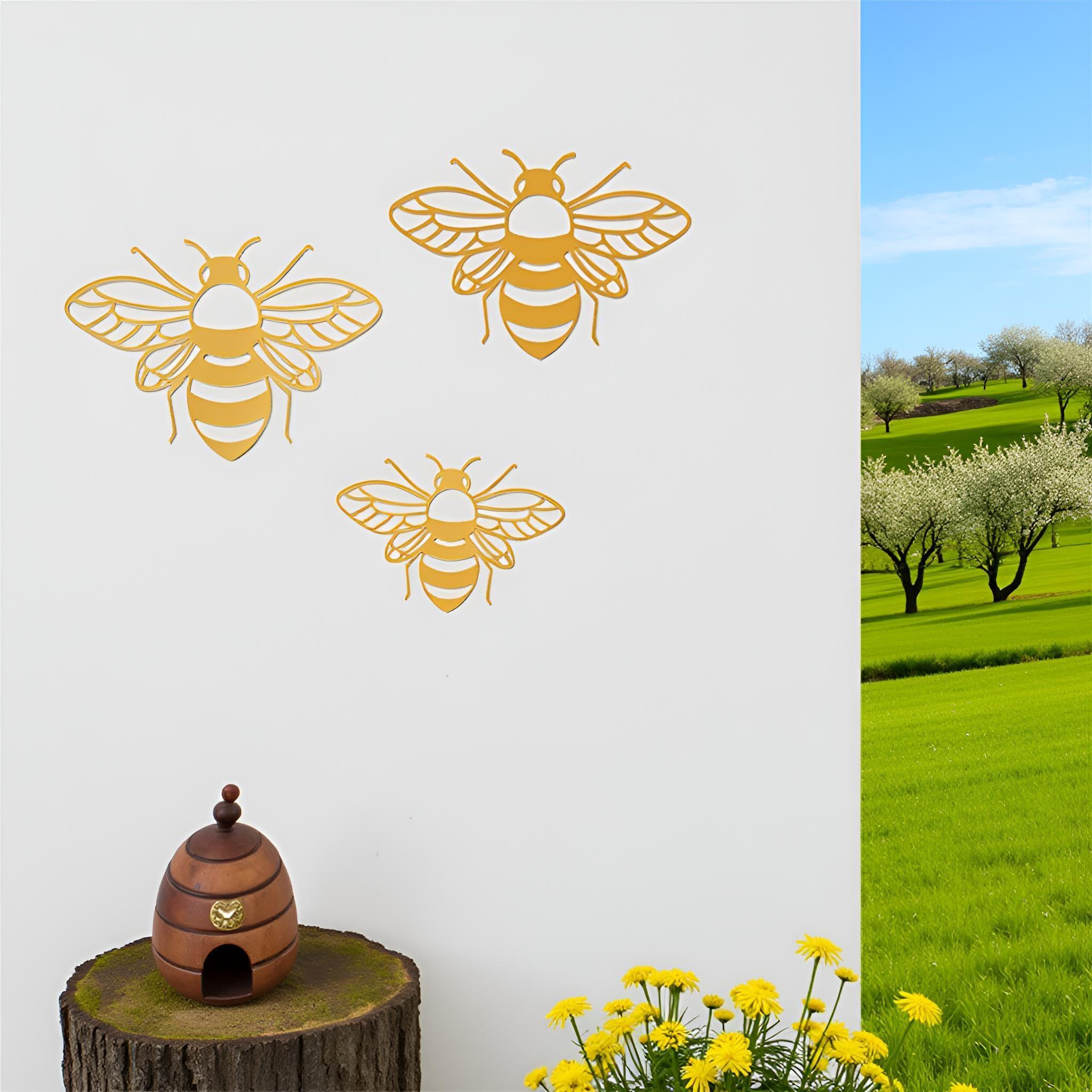YuanHolumid Bee Wall Decals Honey Bee Wall Decor Bee Wall Stickers Gold Honey Bee Decals,Honeycomb Wall Decals,Removable DIY Bee Decoration Decals for Kids Bedroom Living Room Nursery Wall Stickers and Murals