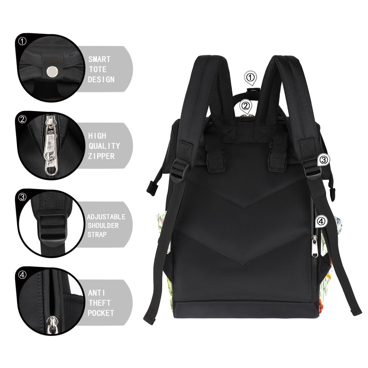 Mularoka Spring Flower Art Diaper Backpack Multi-functional Travel Diaper Bag Back Pack Daypack Water-resistant Diaper Bag Backpack with Stroller Strapes for Women Men