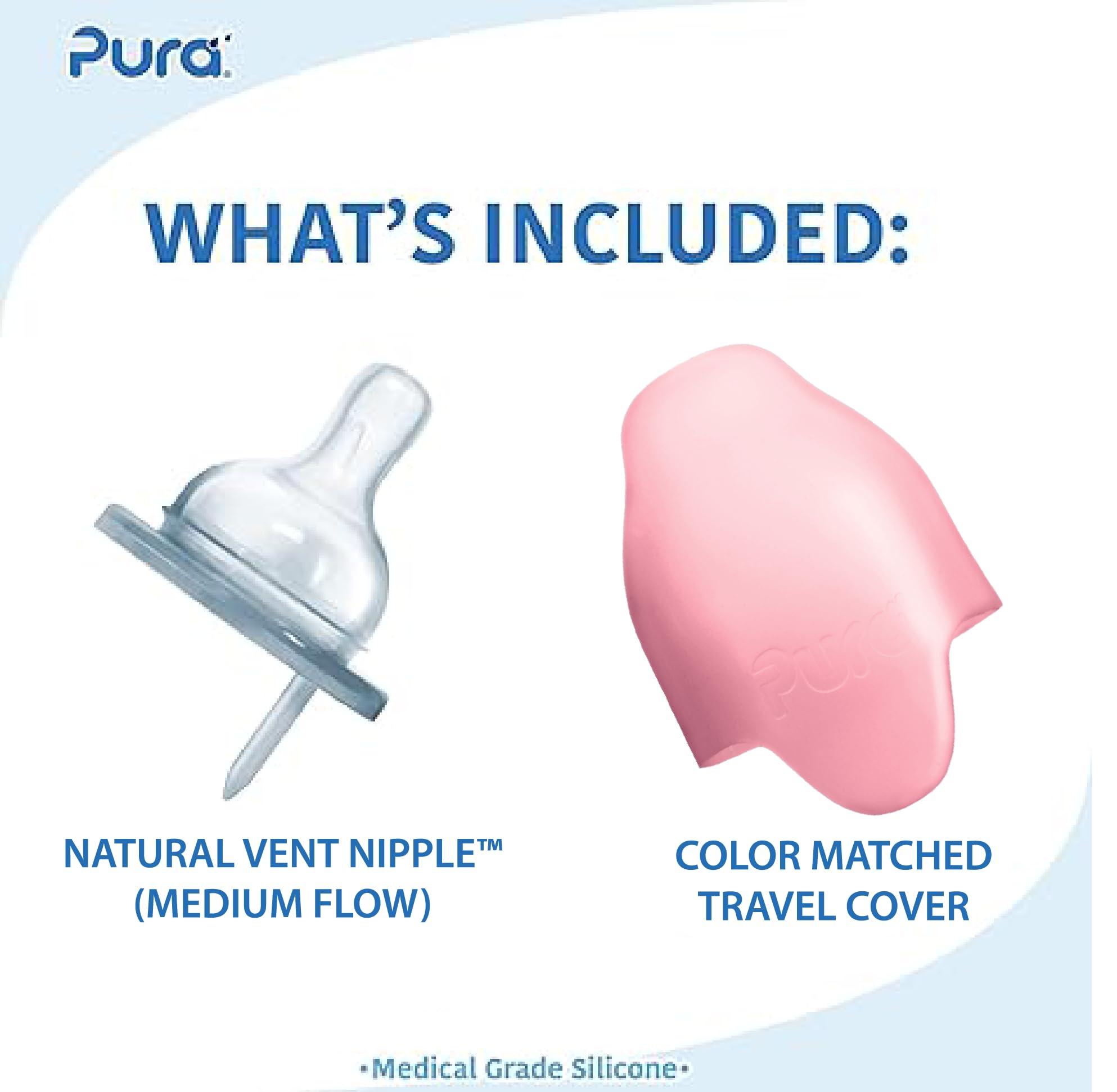 Pura Pura Kiki 9oz/275ml Stainless Steel Infant Bottle w/Sleeve, Anti-Colic, 100% Plastic-Free, MadeSafe Certified, Medical-Grade Silicone, Medium-Flow Nipple, for Babies 3 Months & Up (Rose)