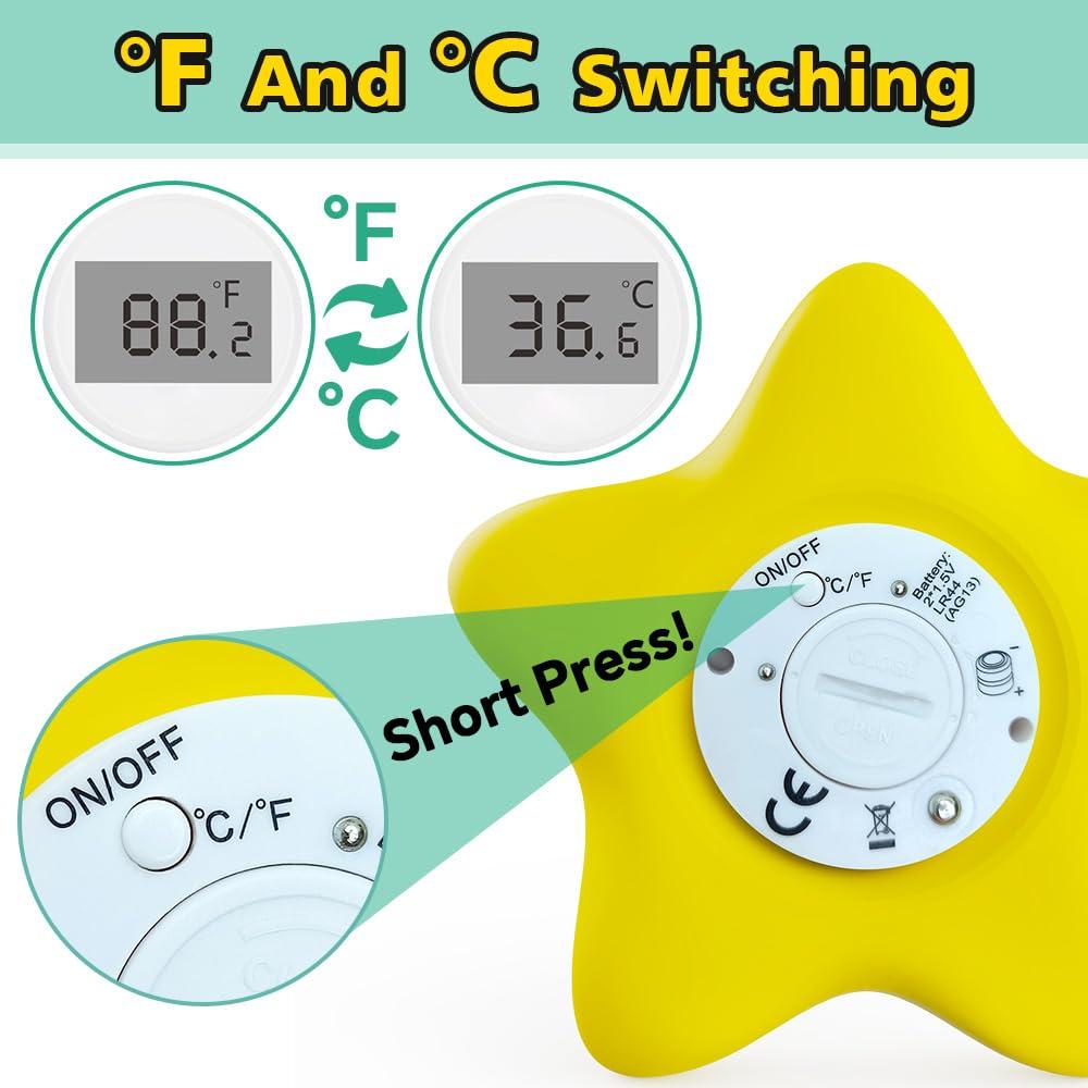 Miedecdel Baby Bath Thermometer, Infant Digital Water Thermometer Safety with 3 Color Backlit and Temperature Warning, Room Thermometer Floating Toy for Infant, Toddler, Bathtub, Swimming Pool (Yellow)