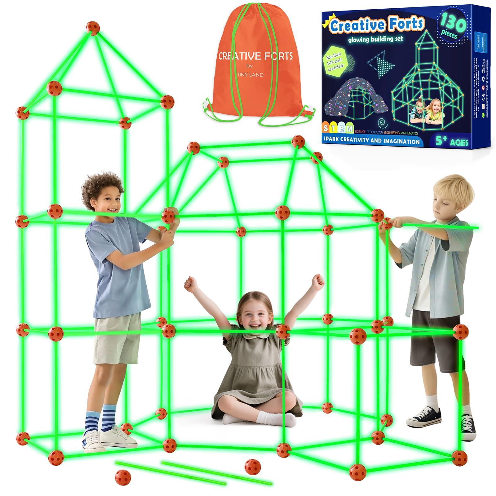 Tiny Land Tiny Land Glow Fort Building Kit for Kids Creative Fort Indoor & Outdoor Construction Toys with 86 Rods and 44 Balls for 5-10 Year Old Boys & Girls STEM Building Toy Gifts with Storage Bag