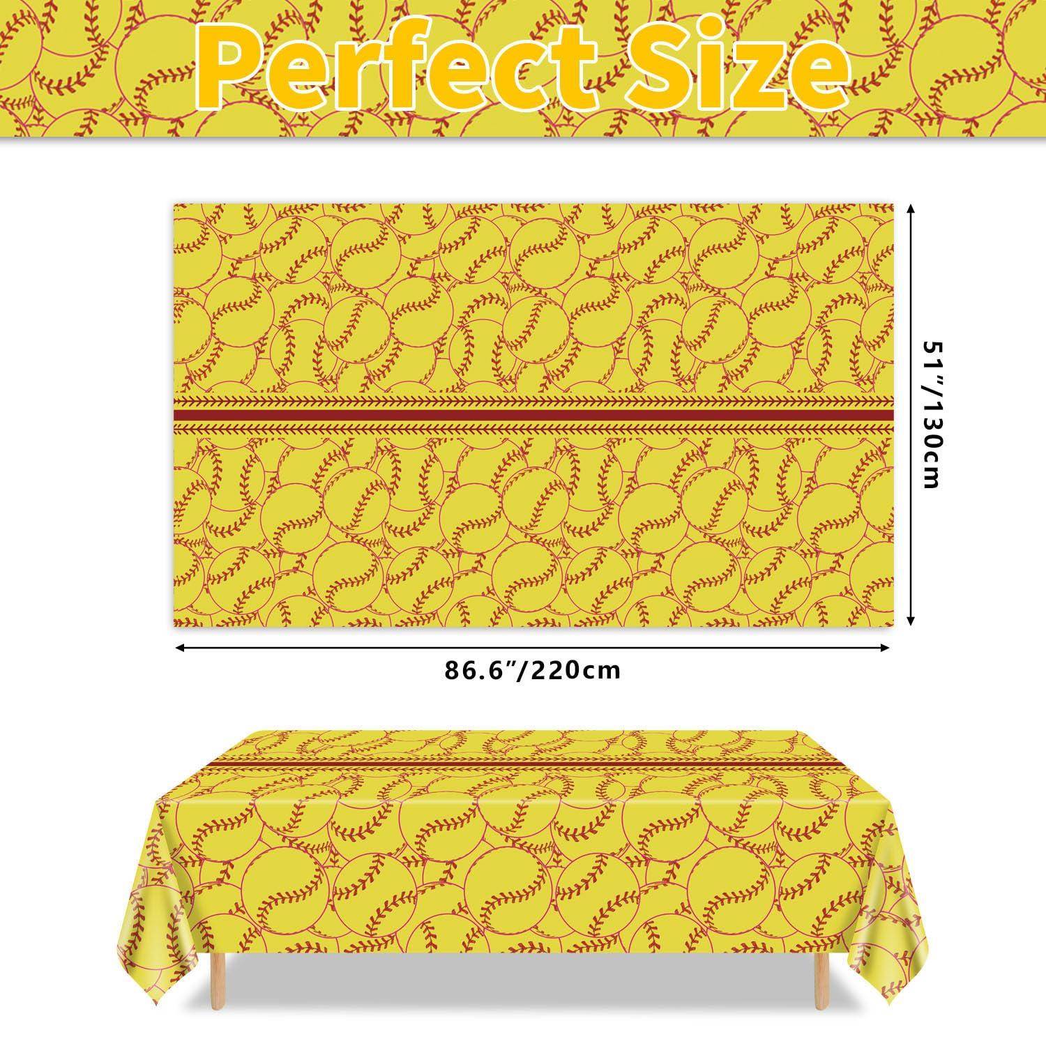 PTECDROTS PTECDROTS 4 Pcs Softball Tablecloths, Disposable Softball Party Decorations Table Covers, Softball Pattern Table Cloth for Softball Thee Sports Event Birthday Party Supplies, 51x86 Inch