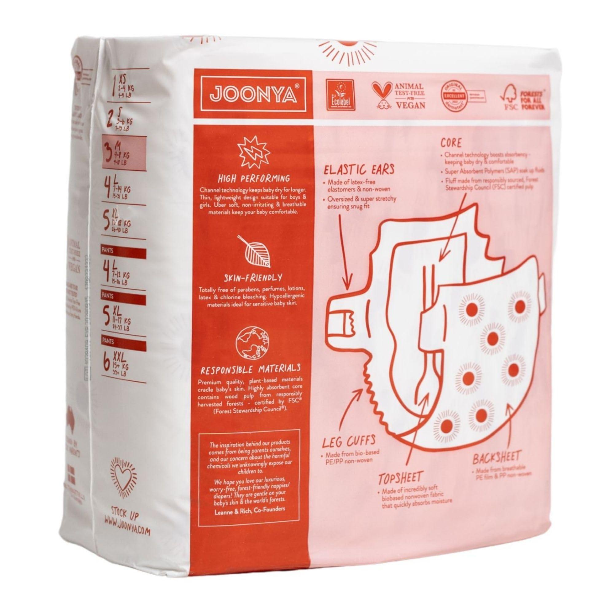 JOONYA Joonya Baby Diapers, Size 4 L (15-31 lb) - 1 Bag of 25 - **New Range** - NonToxic, Eco-Friendly, Ultra Slim, Overnight Use - Made in Denmark