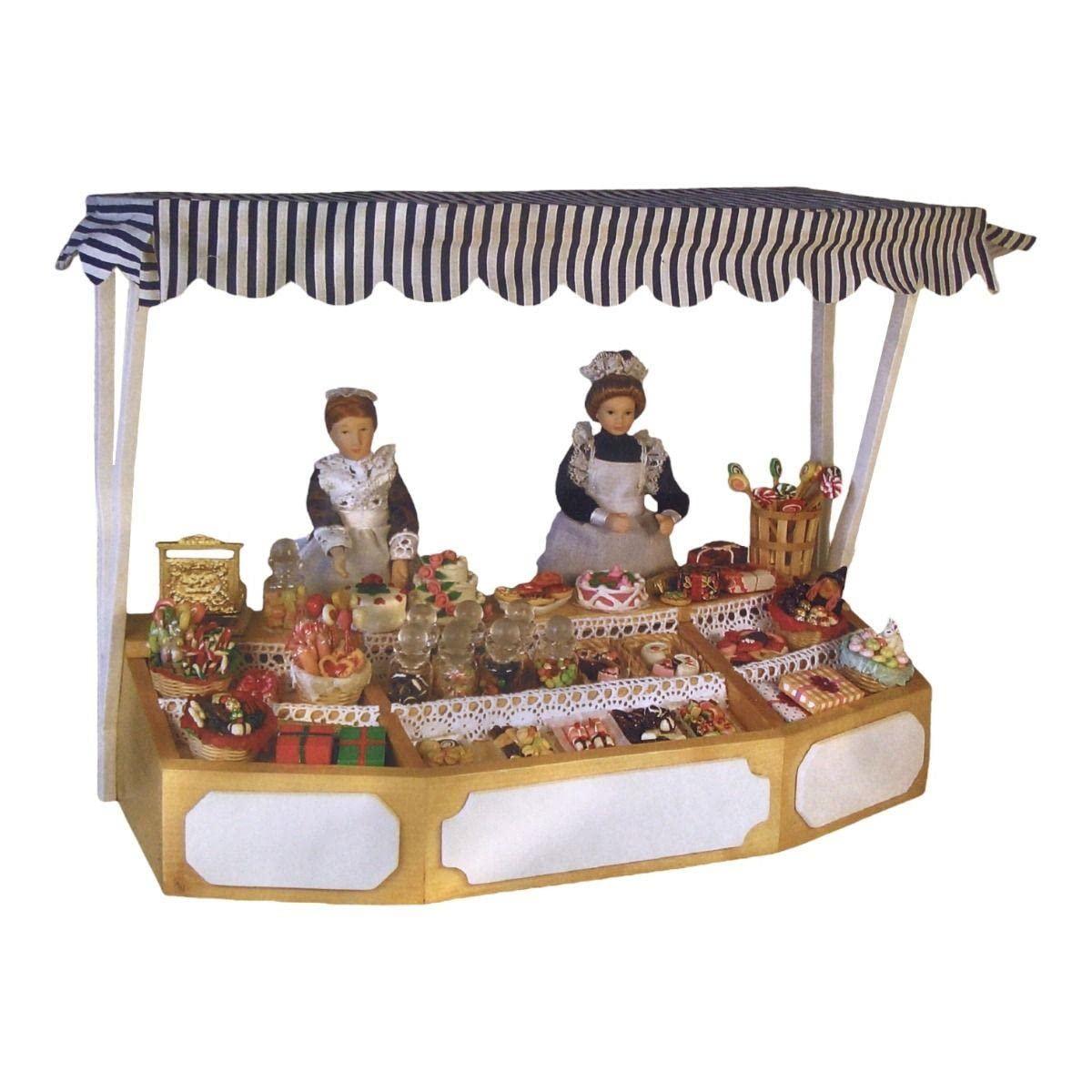 Melody Jane Dolls Houses Dollhouse Market Stall Blue Striped Canopy Farmers Christmas Street Market Kit