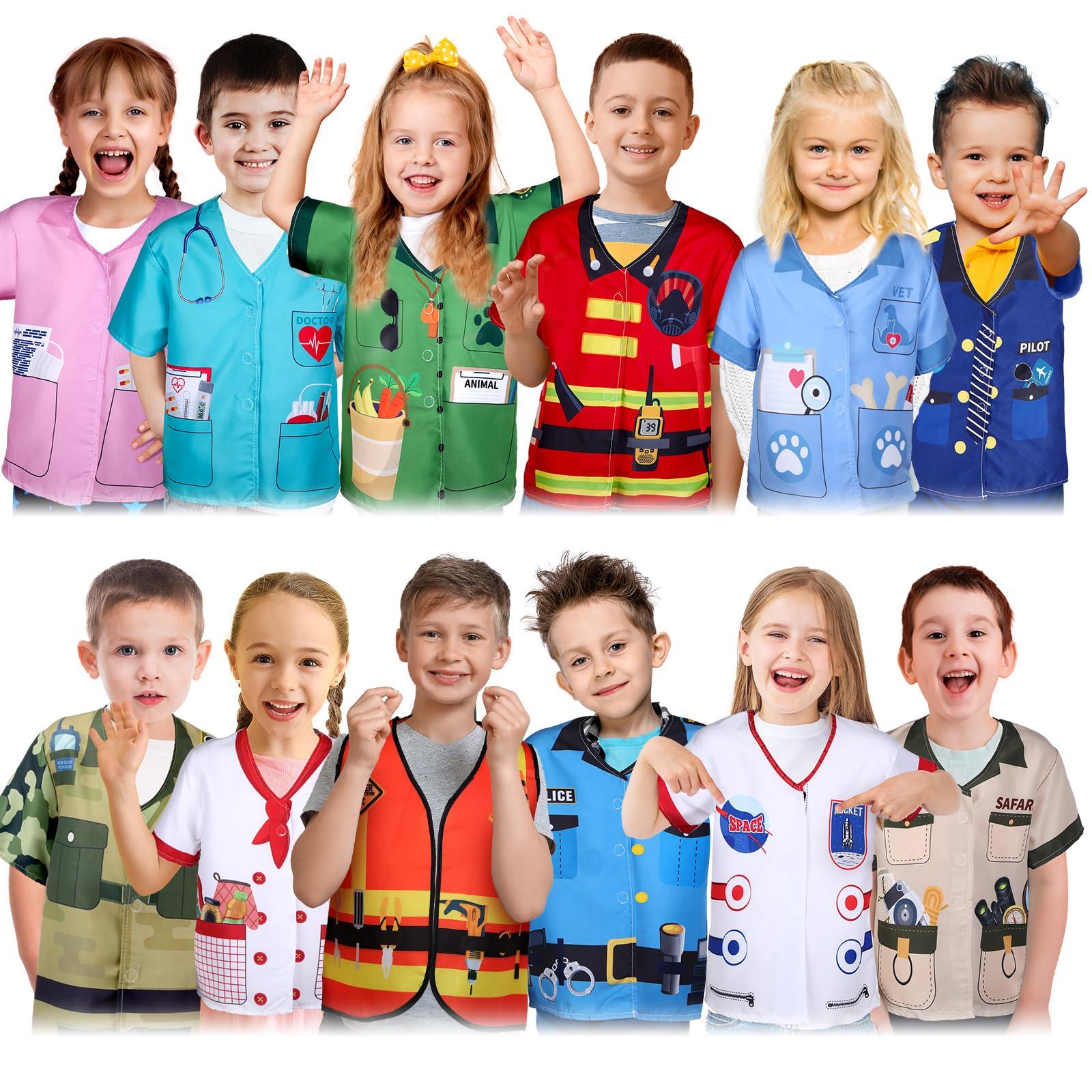 Jiuguva Jiuguva 12 Pcs Kids Role Play Costume Dress up Clothes Cosplay for Kids Community Helper Career Costumes Doctor Construction Workers Fireman Police Career Day Pretend Play
