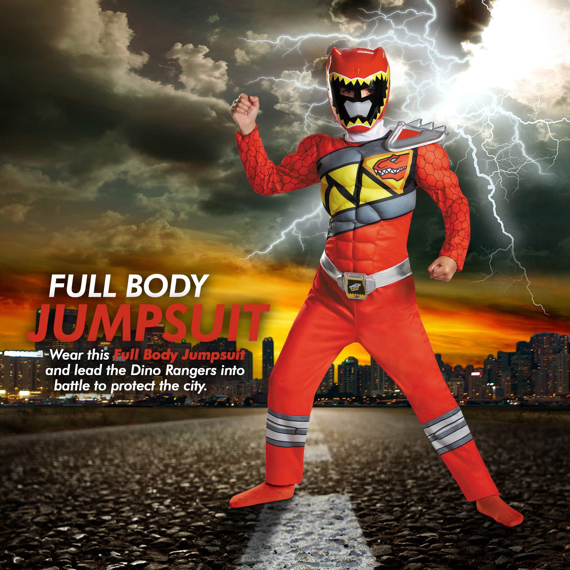 Disguise Red Power Rangers Costume for Kids. Official Licensed Red Ranger Dino Charge Classic Muscle Power Ranger Suit with Mask for Boys & Girls, Medium (7-8)