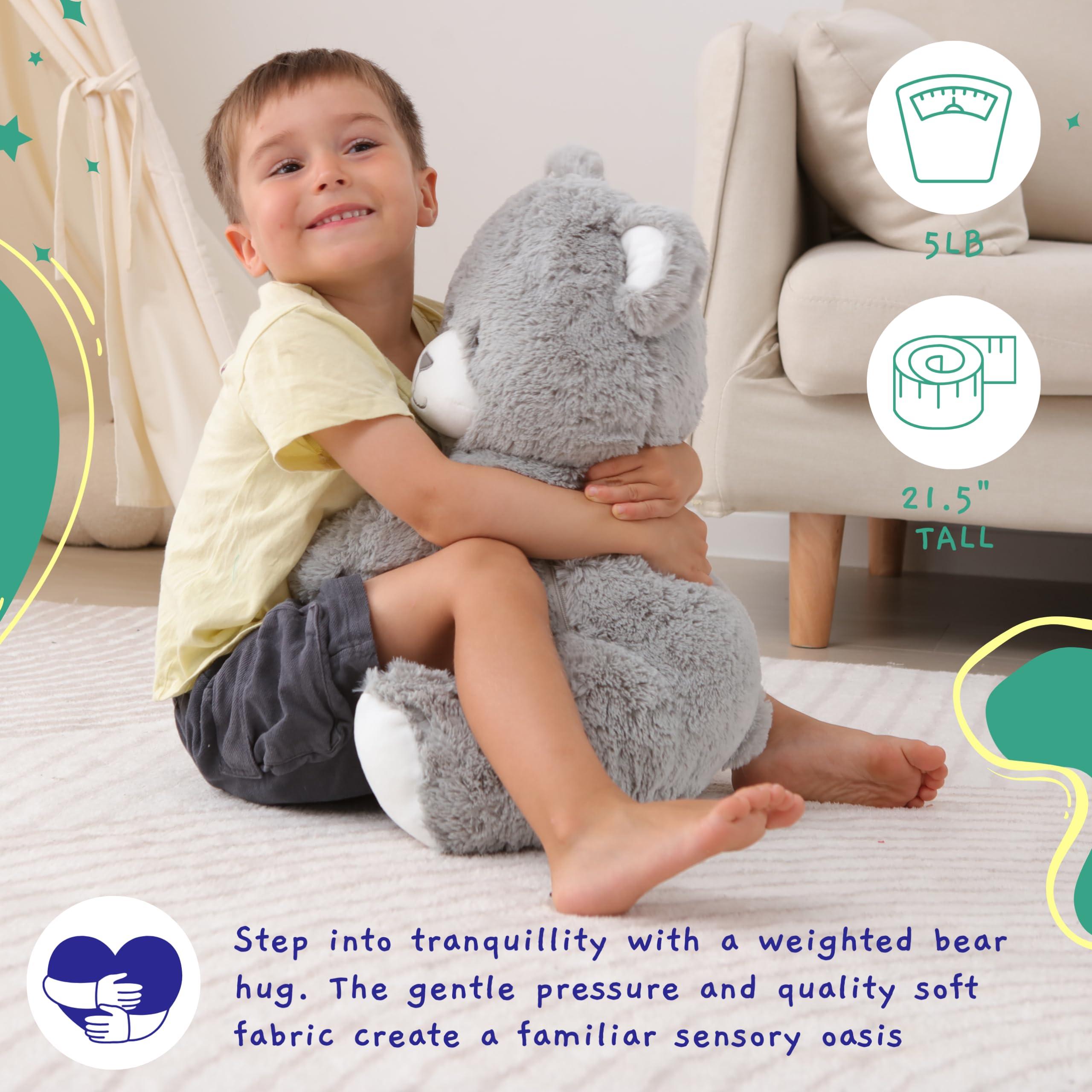 Jumble Bear Weighted Stuffed Animals 5 pounds lb Music for Comfort and Bedtime Toy Plush with Heartbeat for Babies Toddlers Adults 1 Autism Sensory Toys