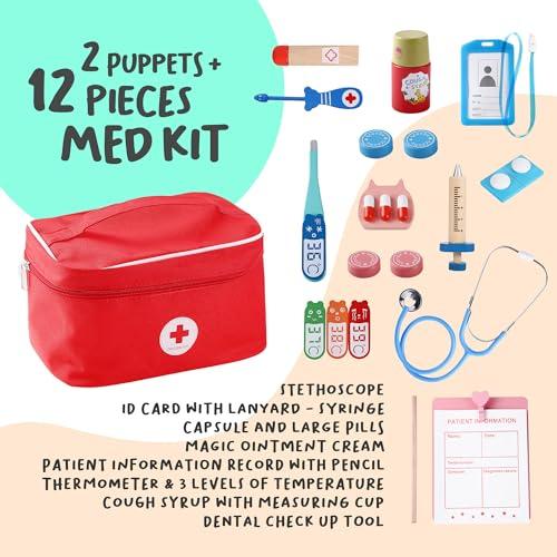BETTERLINE Pretend Toy Medical Kit with Doctor & Nurse Hand Puppets - Eases Fear for Kids, Educational Roleplay Toy for Toddlers & 3+ Toys for Girls Boys, Pretend Playset, Kids Doctor Set