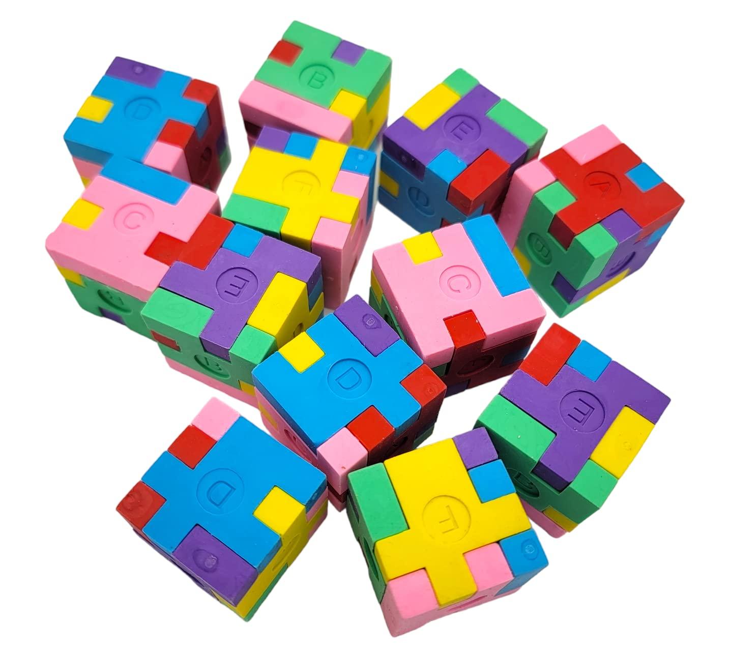 Zugar Land Colorful 1.125 Inch Puzzle Cube Erasers (12 Pack) 1.125\". Fidget Fun Rubber Erasers. Game Time Home School Work Incentive