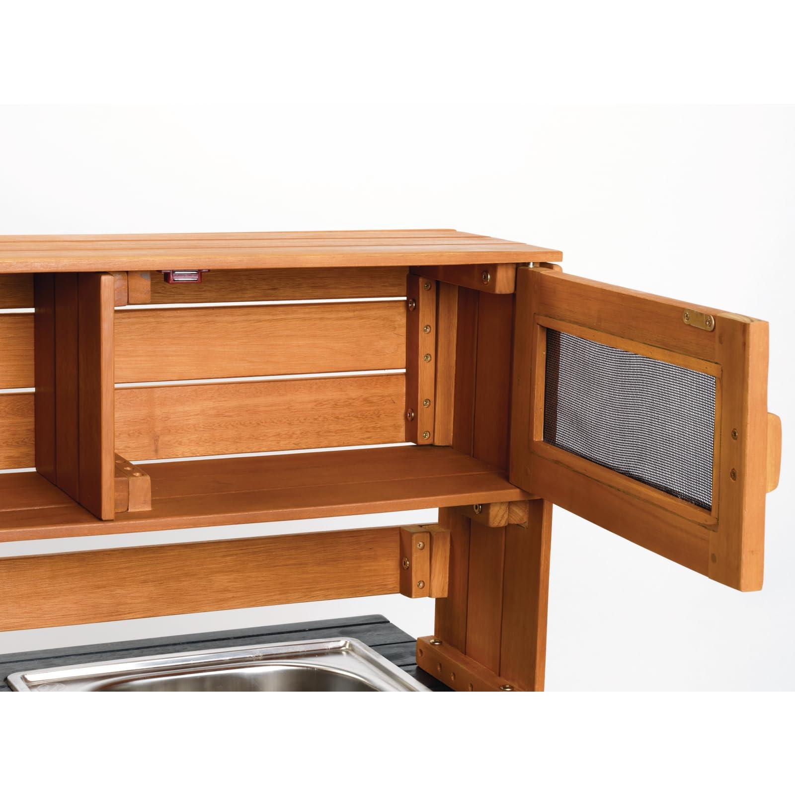 Excellerations Excellerations Indoor-Outdoor Moveable Play Kitchen with Hutch, Sink, and Working Pump Faucet for Preschoolers, Outdoor Learning, Dramatic Play, Cooking Pretend Play