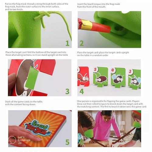 Generic Frog Tongue Game Set, Frog Mask with Blow Tongue, Lizard Tongue Game, Frog Blow Tongue Mask Game, Frog Toy Tongues Out Game, with Blowing Air, Multiplayer Party Game (6-Pack Masks)