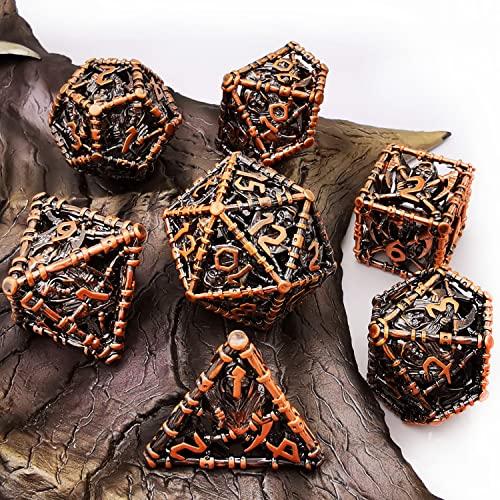 HAOMEJA HAOMEJA Hollow Metal Dice Grim Reaper Dice Dungeons and Dragons Dice DND Dice D&D Set Polyhedral Dice Apply to Pathfinder MTG Board Games Roll Playing Dice D20 D12 D10 D8 D6 D4 (Ancient Red Copper)