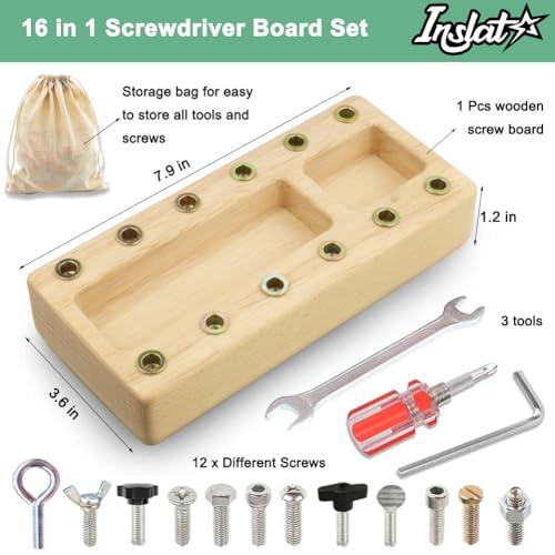 Inslat Inslat Montessori Screwdriver Board Set, Wooden Montessori Toys for 3 4 5 Year Old Kids, Educational Screw Board Sensory Learning Toys STEM Fine Motor Skills Toys