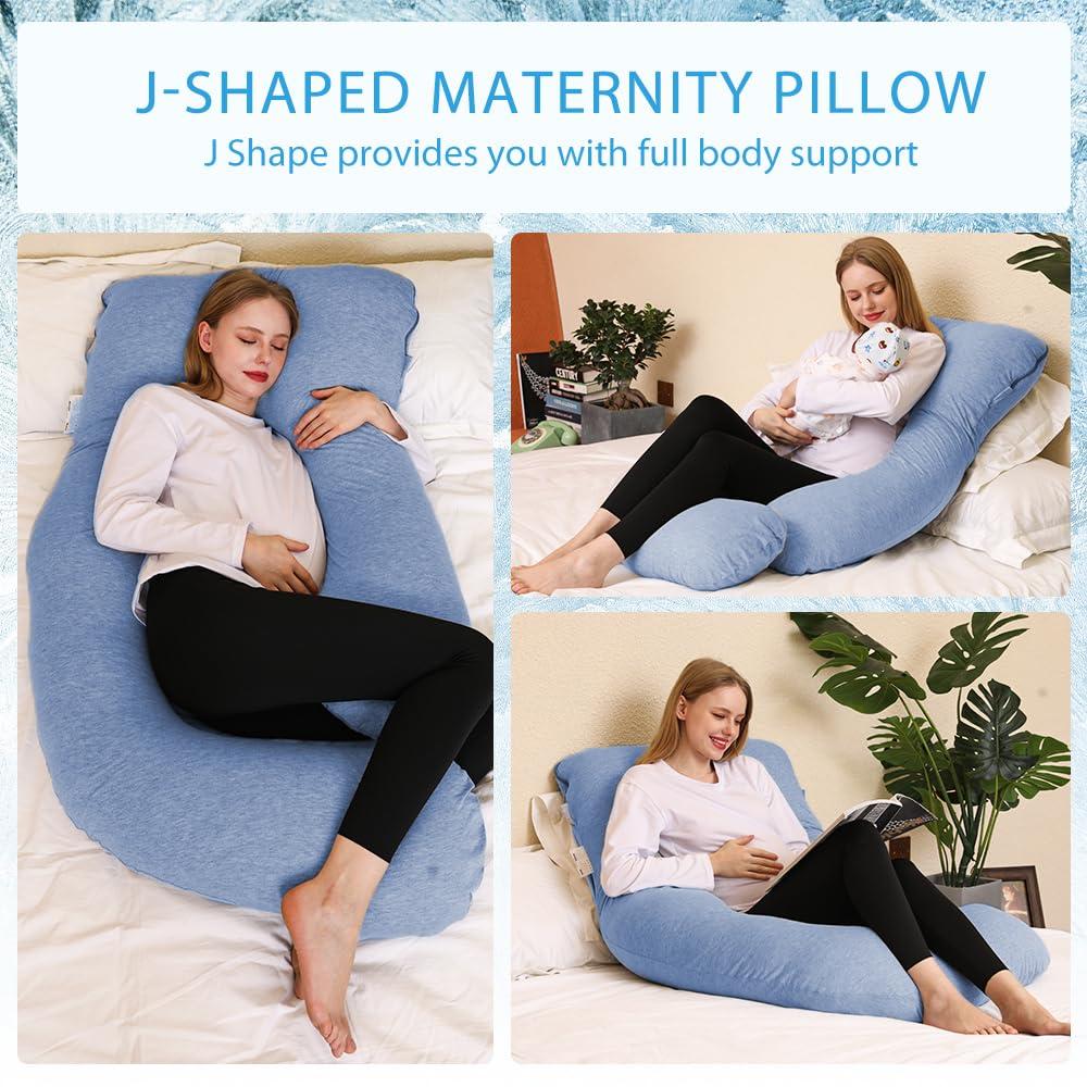 Chilling Home Chilling Home Pregnancy Pillow, U Shaped Pregnancy Pillows for Sleeping Full Body Pillow Maternity Pillow for Pregnant Women 58 inch, Pregnant Women Must Have with Removable Cover, Blue-Jersey