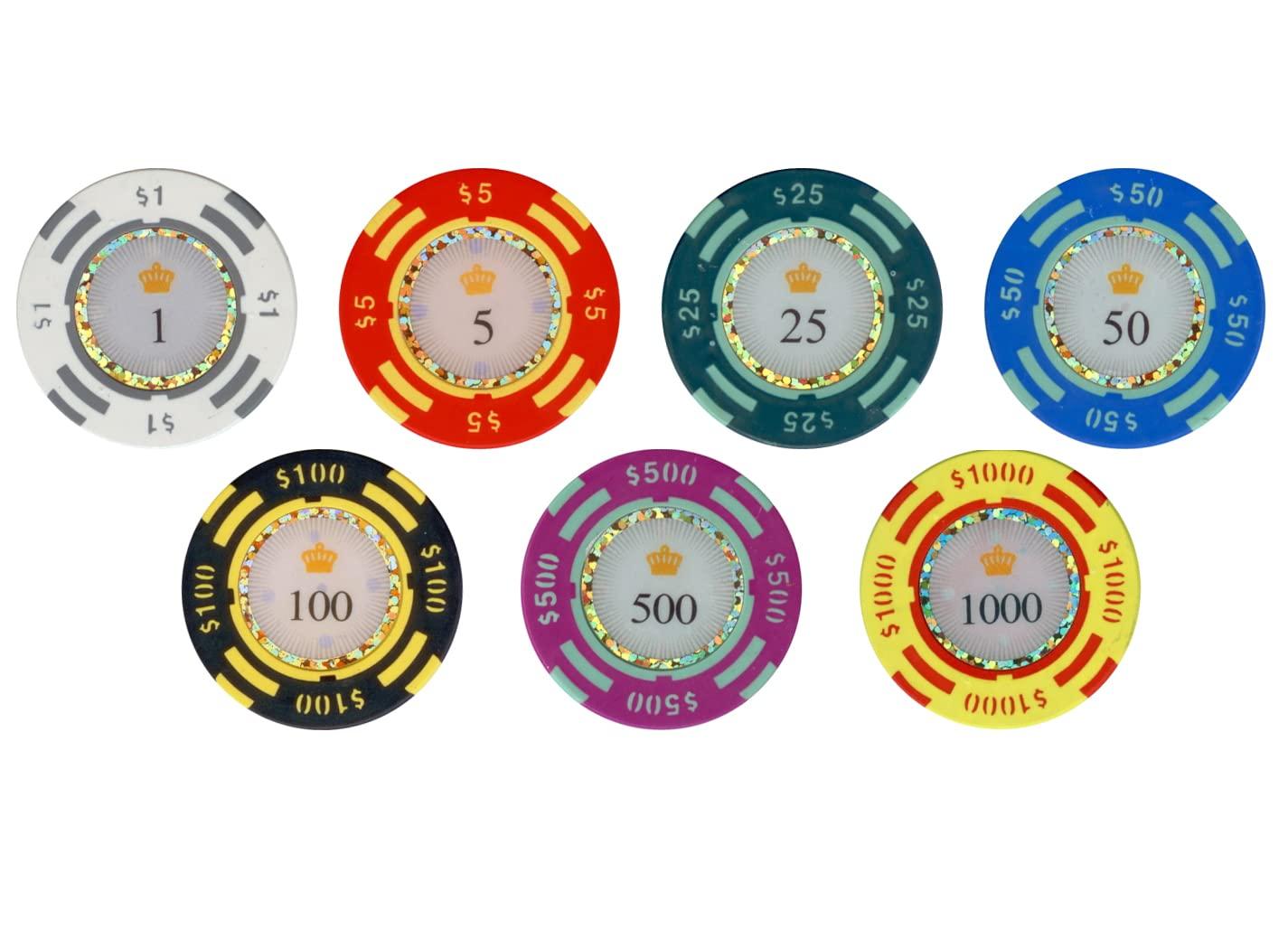 Versa Games Versa Games 13.5 Gram Poker Chips - Clay Poker Chips Set - 500 Piece Crown Casino Poker Set with Numbers Denomination - New Upgraded Poker Case