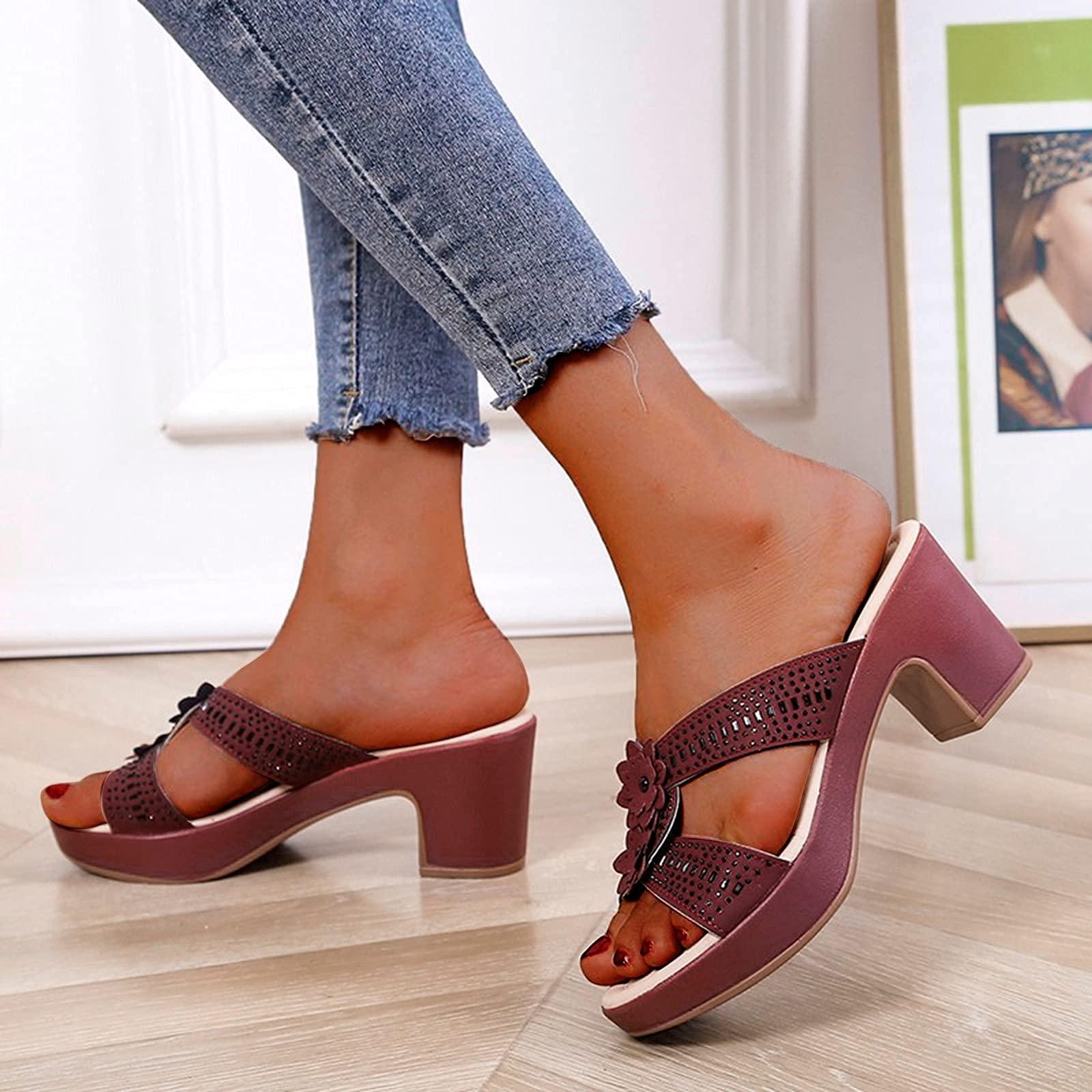 ZBYY ZBYY Women's Wedge Sandals,Fashion Comfort Slip On Peep Toe High Heel Platform Sandals Slide Wedge Sandals