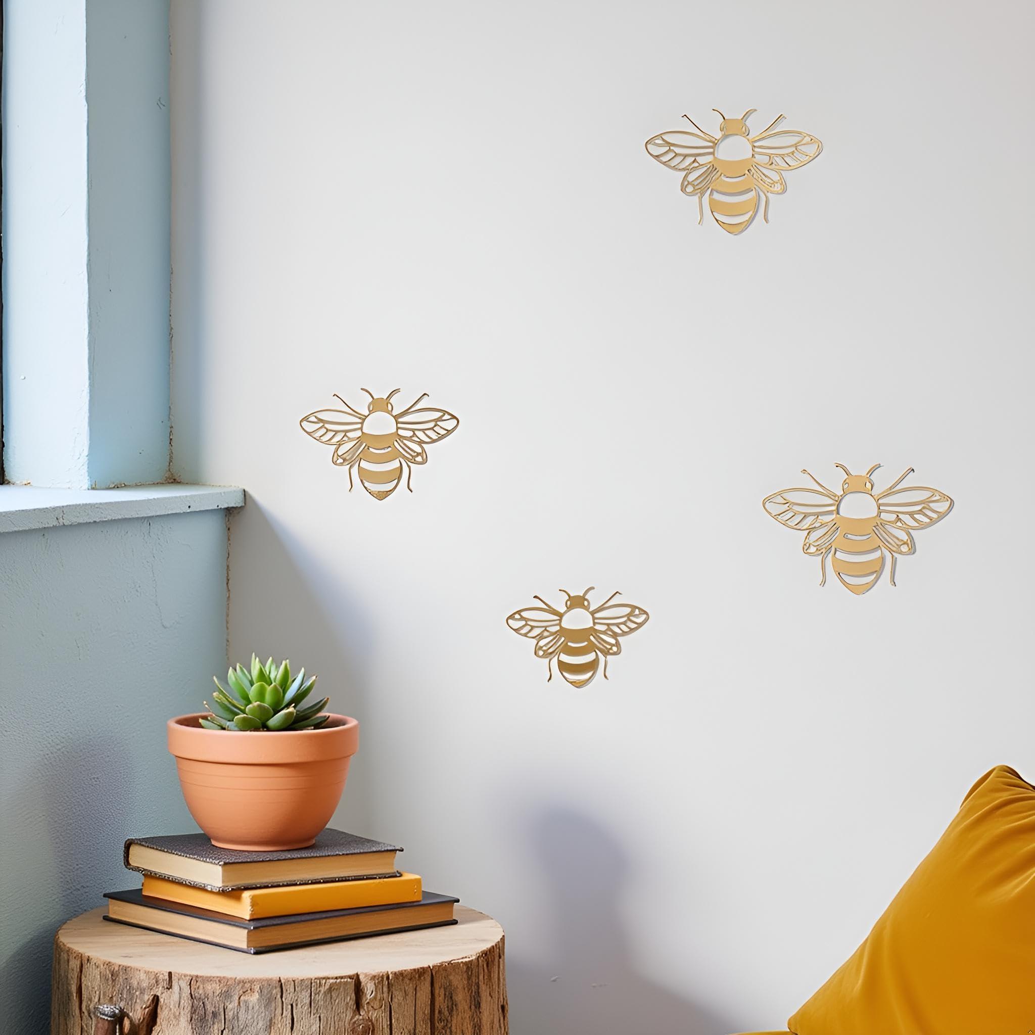 YuanHolumid Bee Wall Decals Honey Bee Wall Decor Bee Wall Stickers Gold Honey Bee Decals,Honeycomb Wall Decals,Removable DIY Bee Decoration Decals for Kids Bedroom Living Room Nursery Wall Stickers and Murals