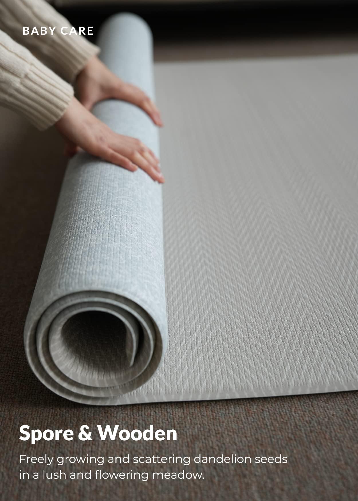 Baby Care Baby Care Play Mat (Large, Hygge - Spore & Wooden) 82'' x 55'' Original One-Piece Reversible Rollable Waterproof Play Mat for Infants, Babies, Toddler, and Kids