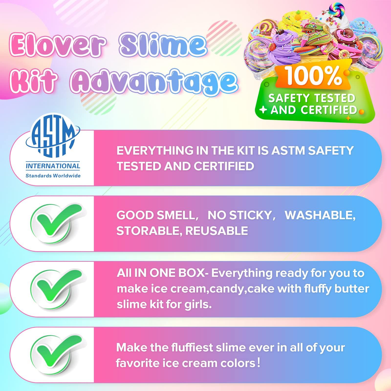 Elover Elover Ice Cream Slime Kit for Girls and Boys Fluffy DIY Slime Toys Gifts Make Ice Cream Slimes 6 Color