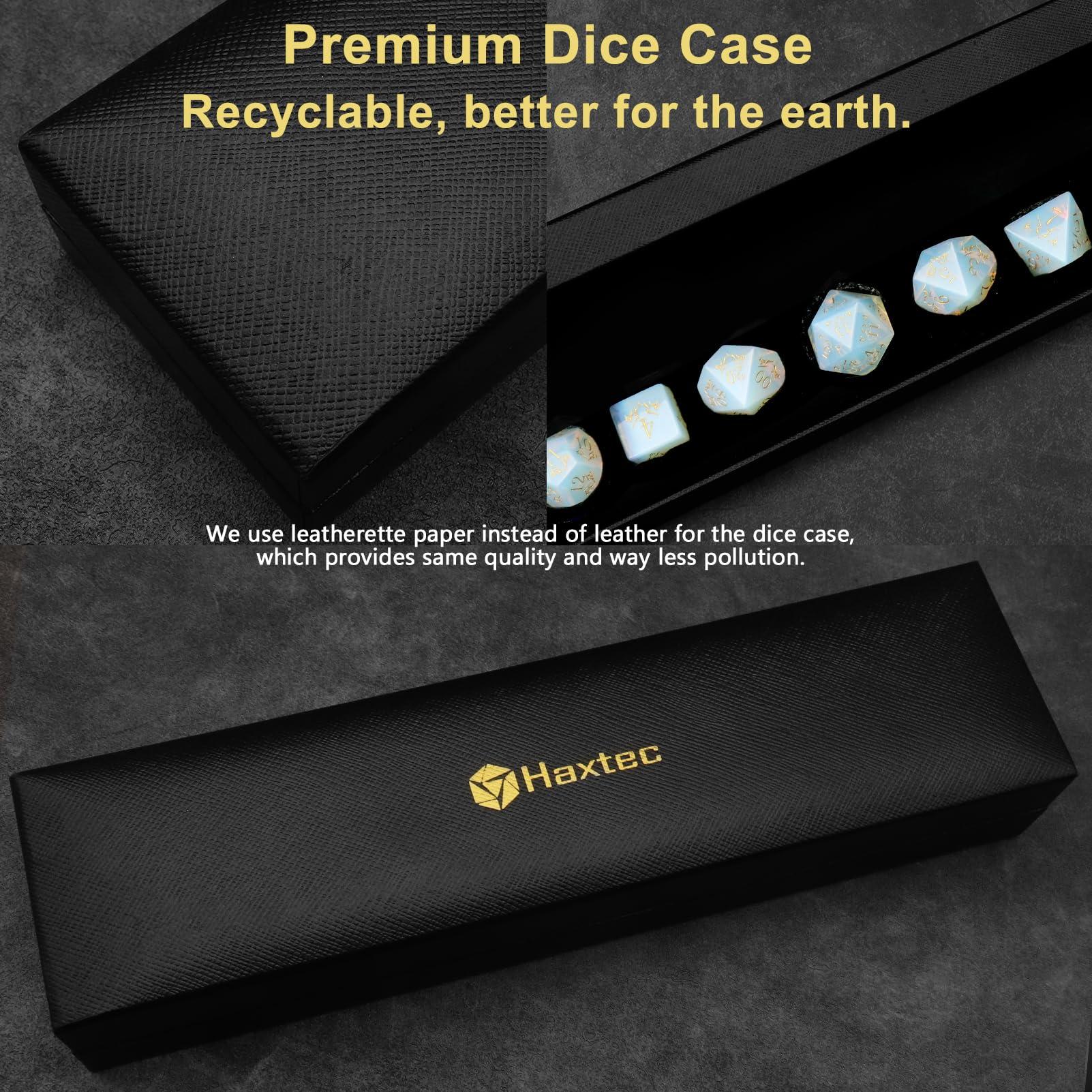 Haxtec Haxtec Opal Gemstone DND Dice Set with Dice Case Precious Gemstone Dice Set for Dungeons and Dragons TTRPG Gifts for Dungeons Masters
