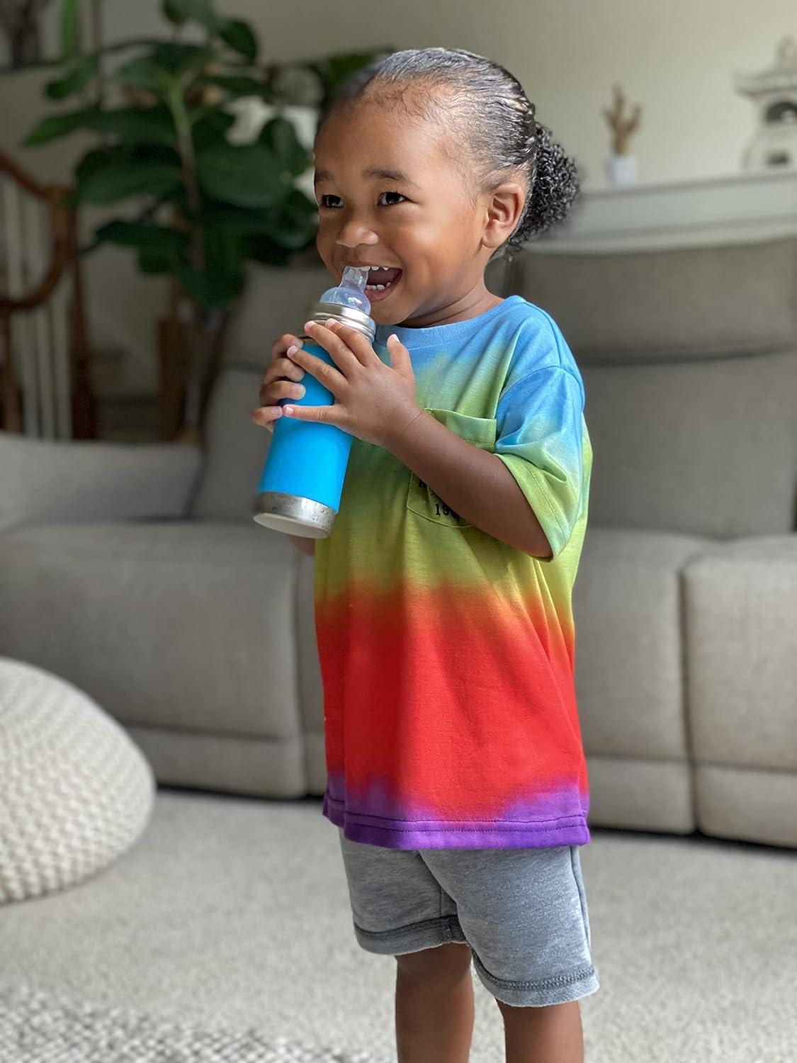 Pura Pura Kiki 11oz/325ml Stainless Steel Sippy Cup Bottle w/Sleeve, Plastic-Free, MadeSafe Certified, Medical-Grade XL Silicone Sipper Spout Fast Flow for Kids, Toddlers, Babies & Infant - Rose Sleeve