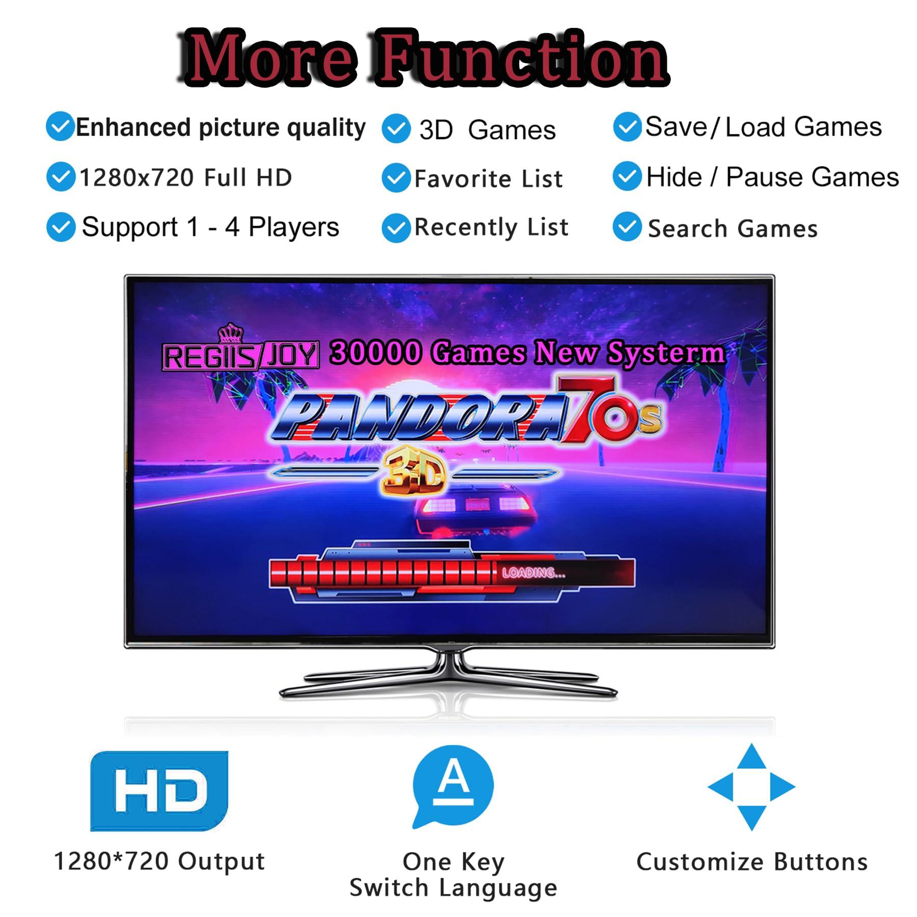 RegiisJoy RegiisJoy 30000 in 1 Pandoras Box 70S Arcade Game Console Retro Game Machine for PC & Projector & TV, 2-4 Players,3D Games, Search/Hide/Save/Load/Pause Games