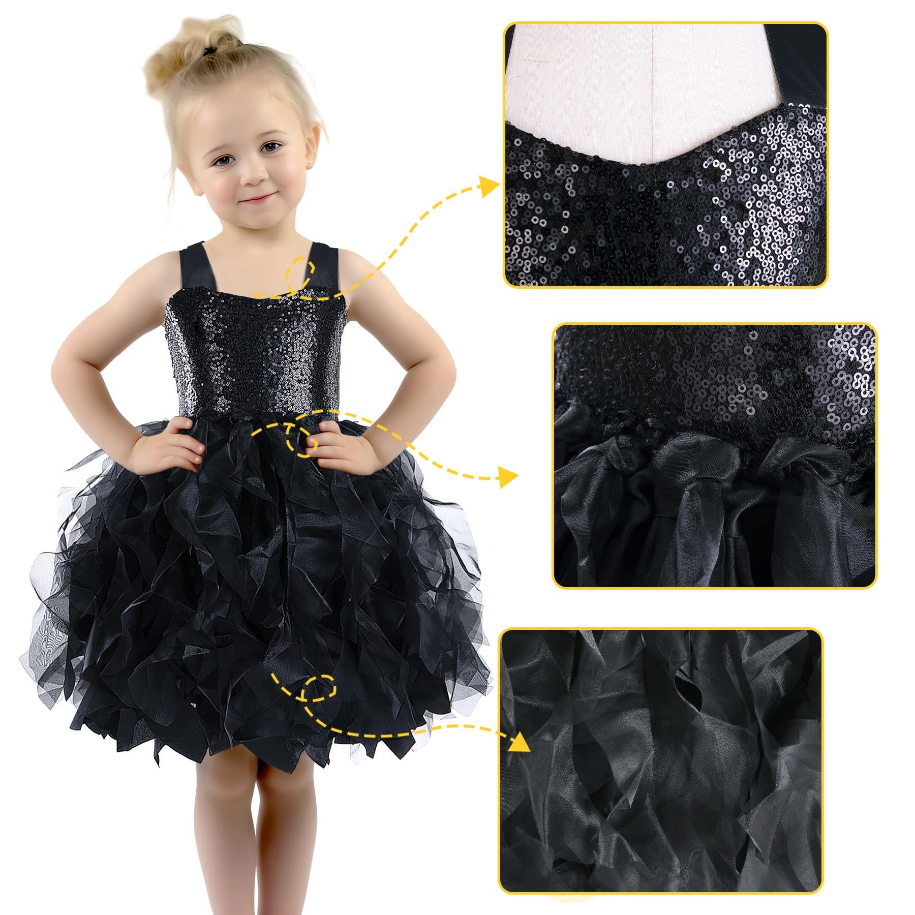 Besutolife Black Tutu Dress for Girls Sequin Tulle Dress for Birthday Party Wedding Dancing 6T