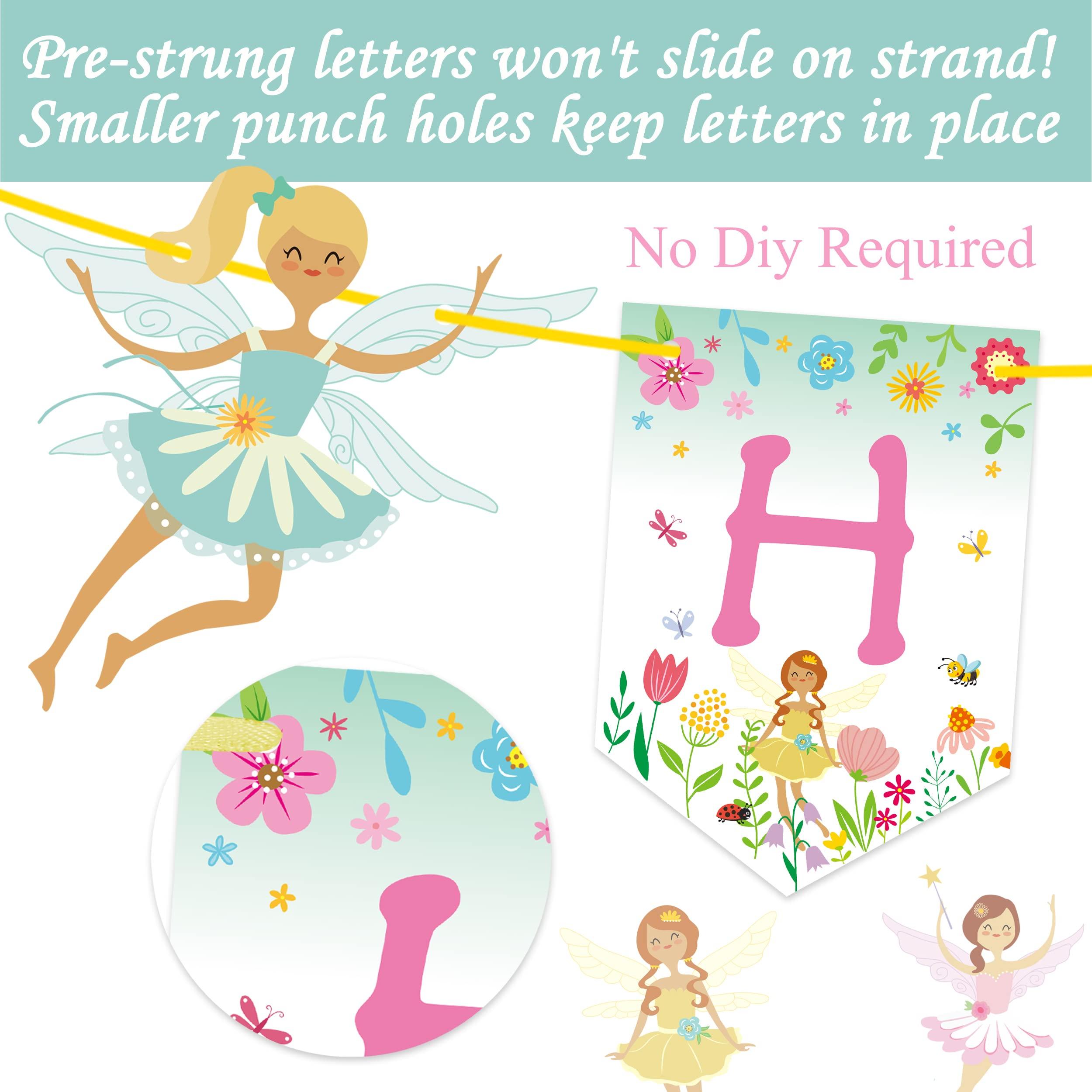 iPartyFun Fairy Birthday Party Decoration Flower Fairies Girls Birthday Banner Fairy Hanging Decoration Colorful Happy Birthday banner Fairy Party Favors Fairy Garden Decoration for Fairy Theme Birthday Party