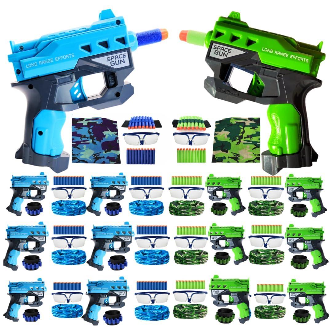 wishery Wishery Accessories for Nerf Party Supplies, Nerf Party Favors - 12 Sets. Boys Birthday, War Bulk Pack. Mini Guns, Darts, Glasses, Masks, Wristbands