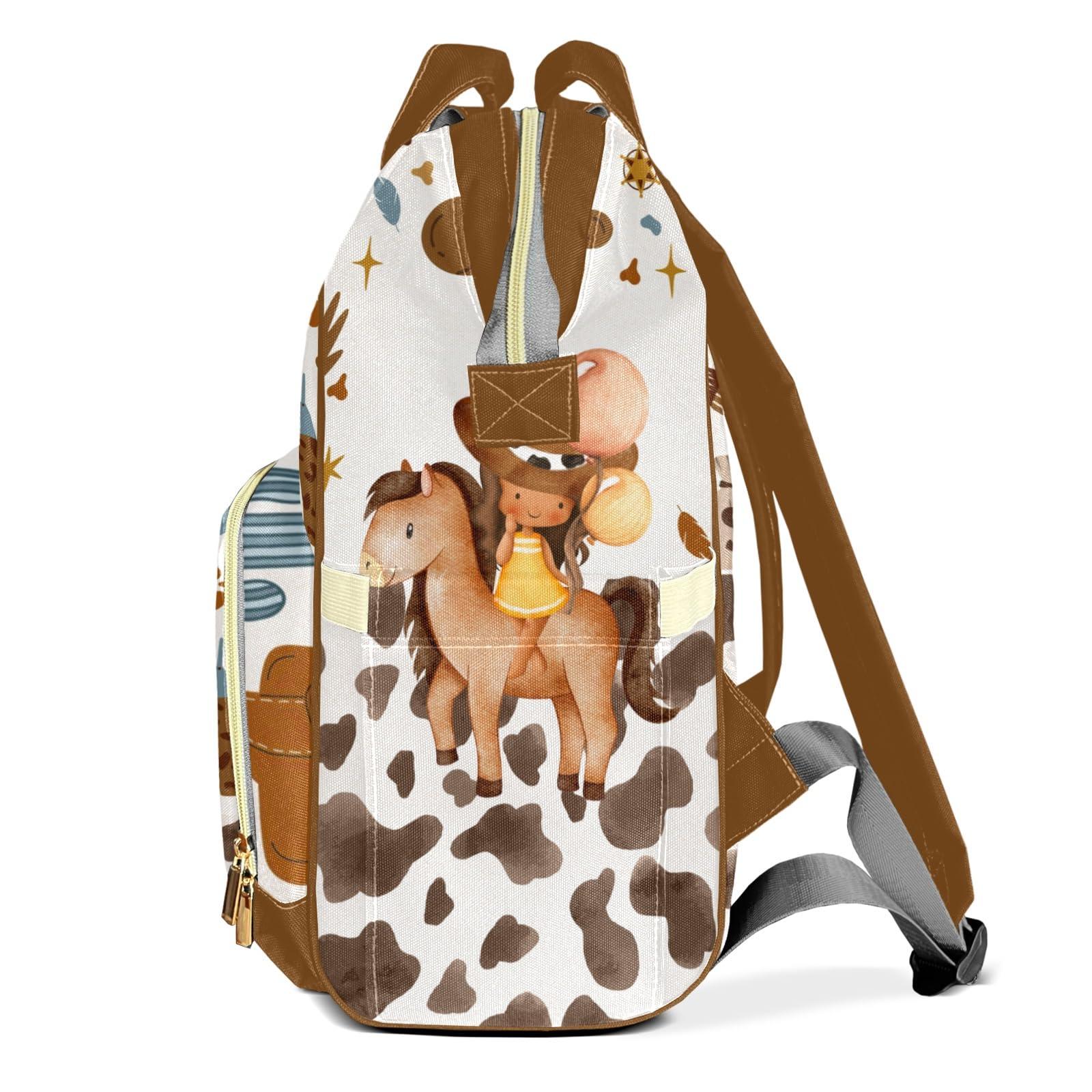 EasyeeUMe EasyeeUMe Rodeo Western Cowgirl Horse Balloon Personalized Large Capacity Diaper Bags,Custom Name Backpack Casual Daypack Bag Nappy Bag Gifts, Design 12, SFA055SS