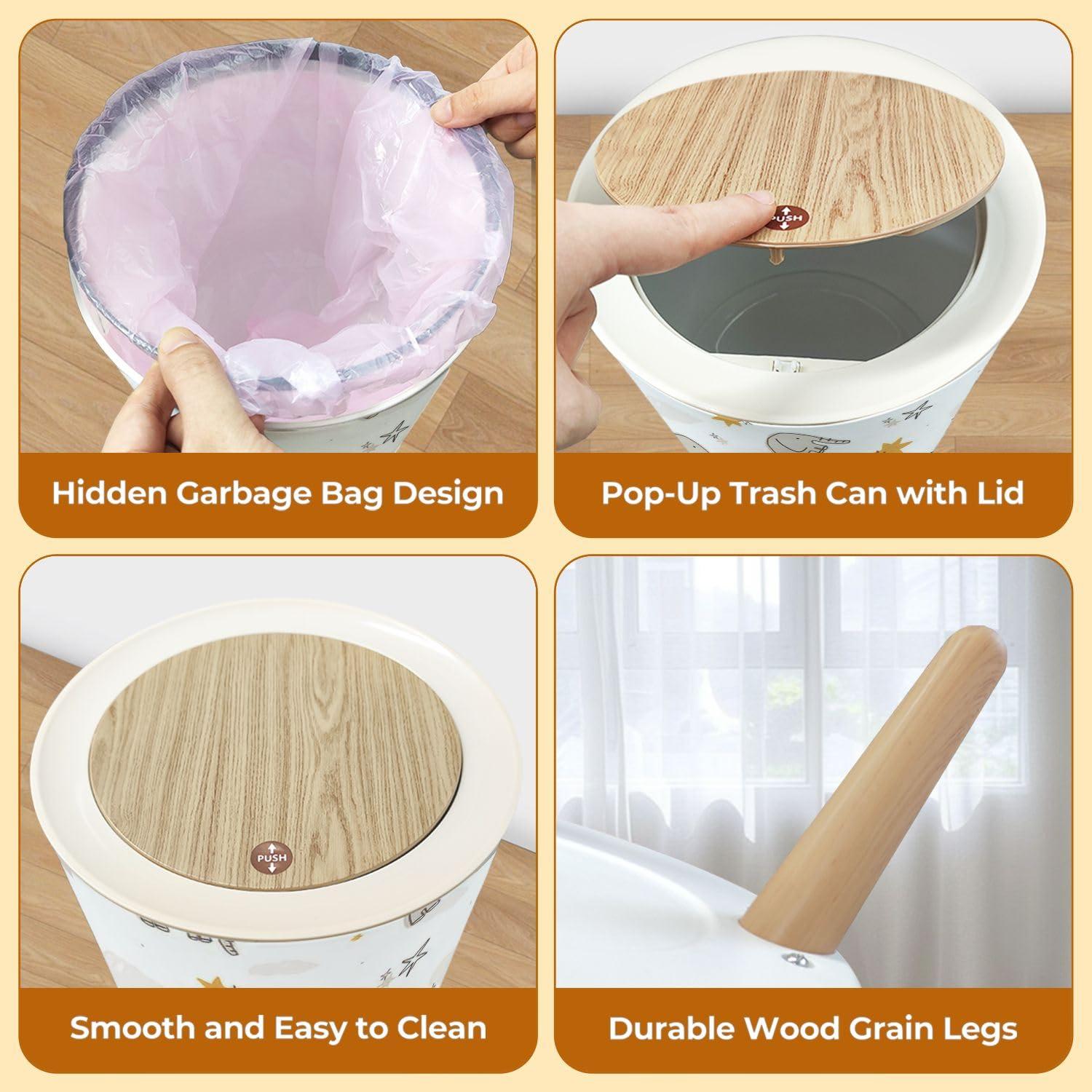 PHAIBHKERP Trash Can with Lid Nursery seamless pattern elephants stars clouds white for kids apparel Garbage Can Round Waste Bin Press Cover Dog Proof Wastebasket for Kitchen Bathroom Living Room Nursery 1.8gal