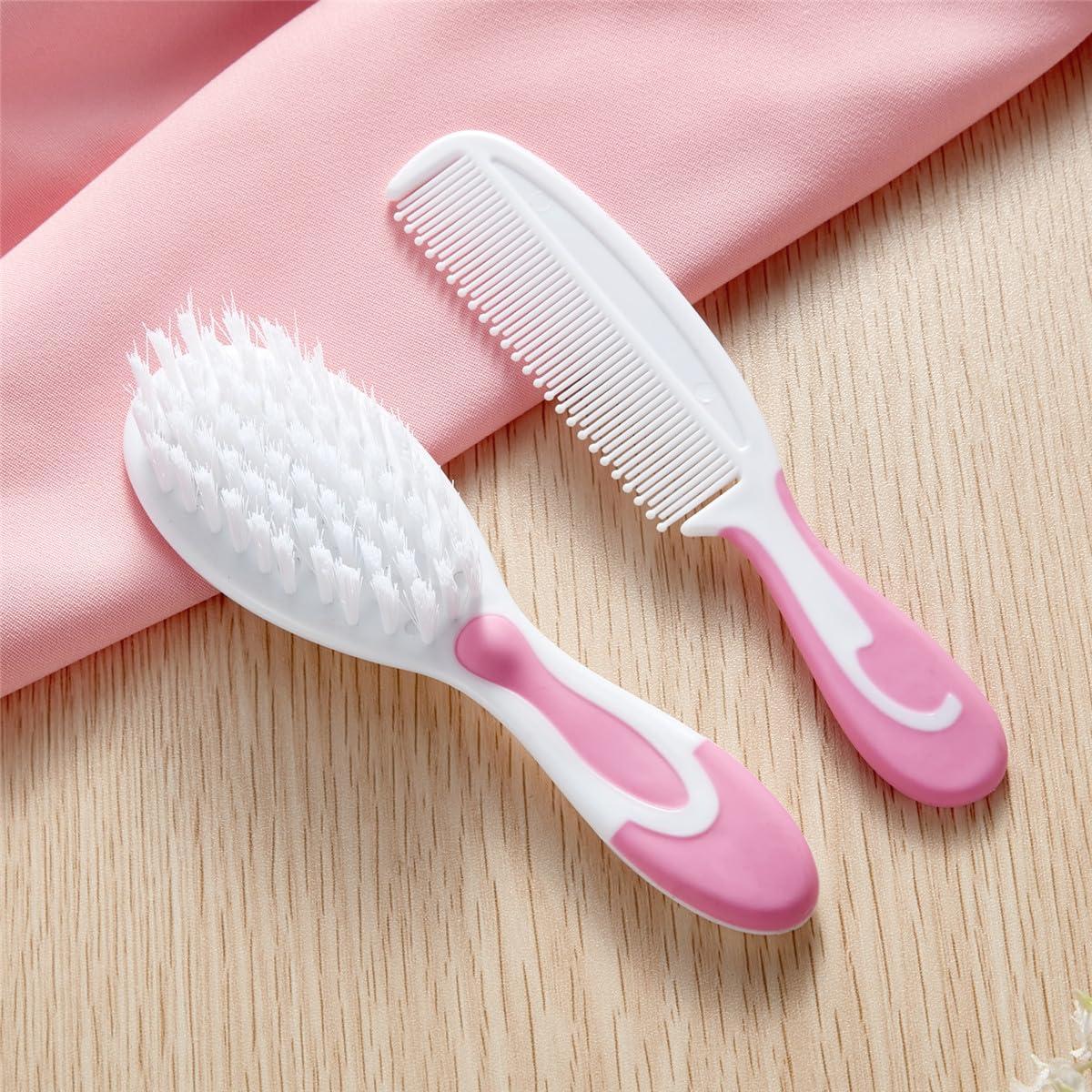 Little Angel Baby Hair Brush and Comb Sets, New Born Baby Hair Brushes, Perfect Baby Registry Gift for Newborns(Pink)