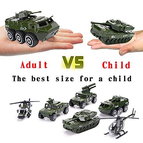 DUNRIOG TOYS 23 Pack Die-cast Military Vehicles Sets,6 Pack Assorted Alloy Metal Army Models Car Toys,16 Pack Soldier Army Men,1 Playmat,Mini Army Toy Tank,Panzer,Anti-Air Vehicle,Helicopter Playset for Kids Boys