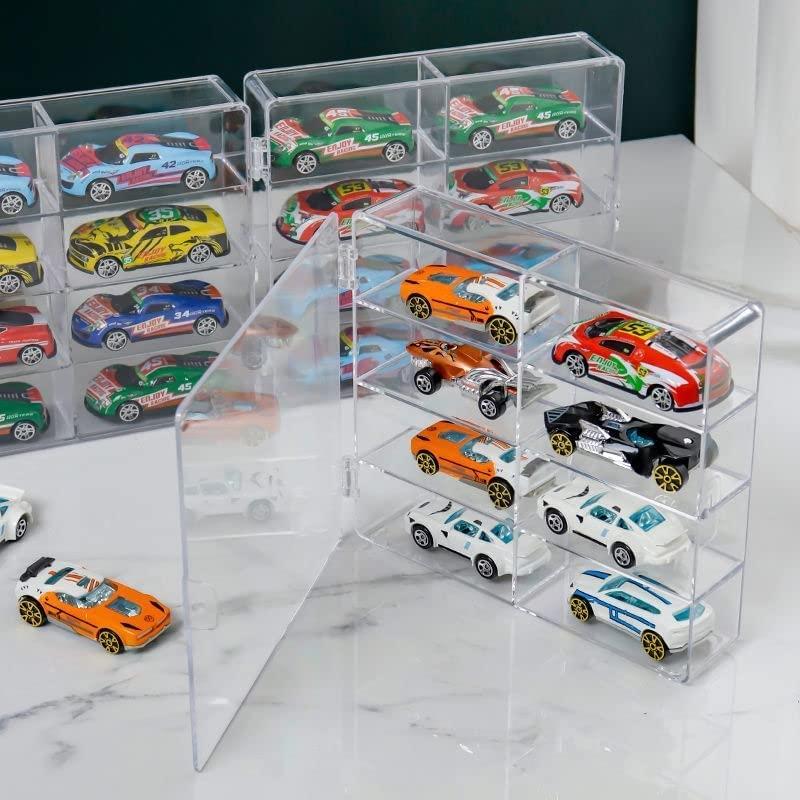 YAMAXUN Hot 1/64 Scale Matchbox Toy Car Display Box 4 Piece Toy Car Storage Box Holds Up to 32 Hot Wheels Cars, Clear Display Box with Clear Snap-On Dust Cover