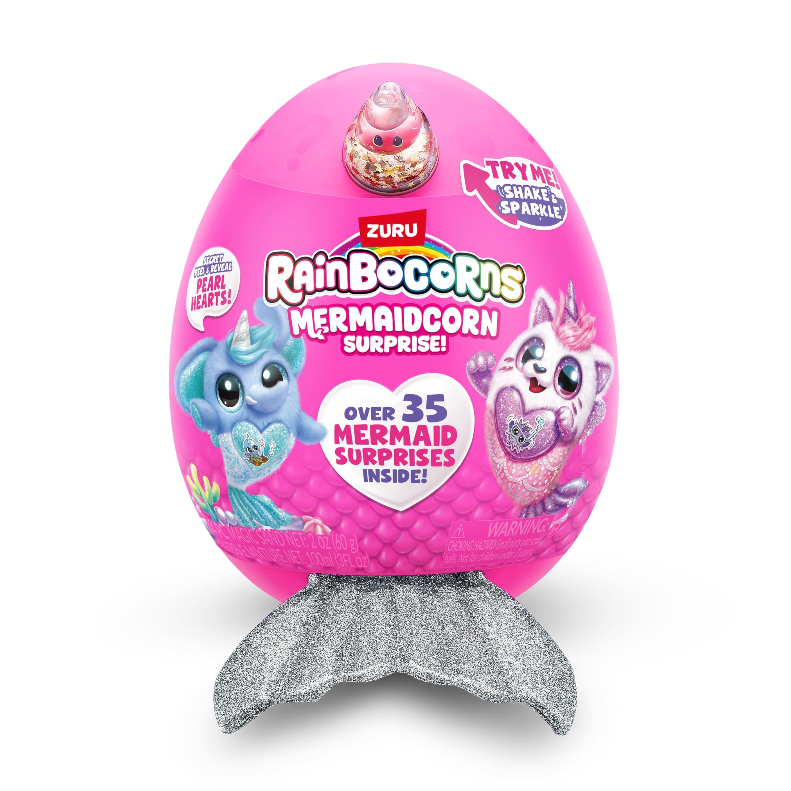 Rainbocorns Rainbocorns Mermaidcorn (Flamingo) by ZURU, Collectible Plush, Mermaid Surprises, Cuddle Plush Stuffed Animal, Surprise Egg, Stickers, Magic Sands & Bubble Mixture, for Girls 3+ Up