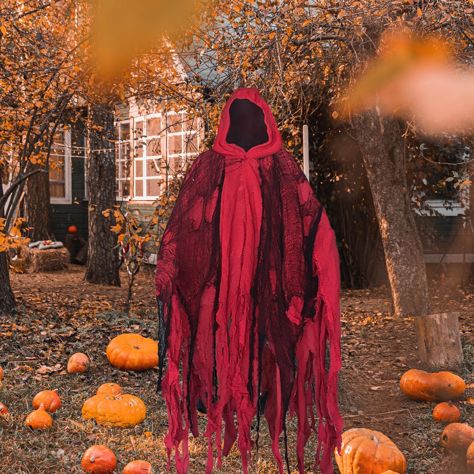 Vaveren Vaveren Halloween Costume Haunted Hooded Capes Grim Reaper Costume Set Hooded Cap Dress up Cosplay for Masquerade Party Favor Photo Props, red