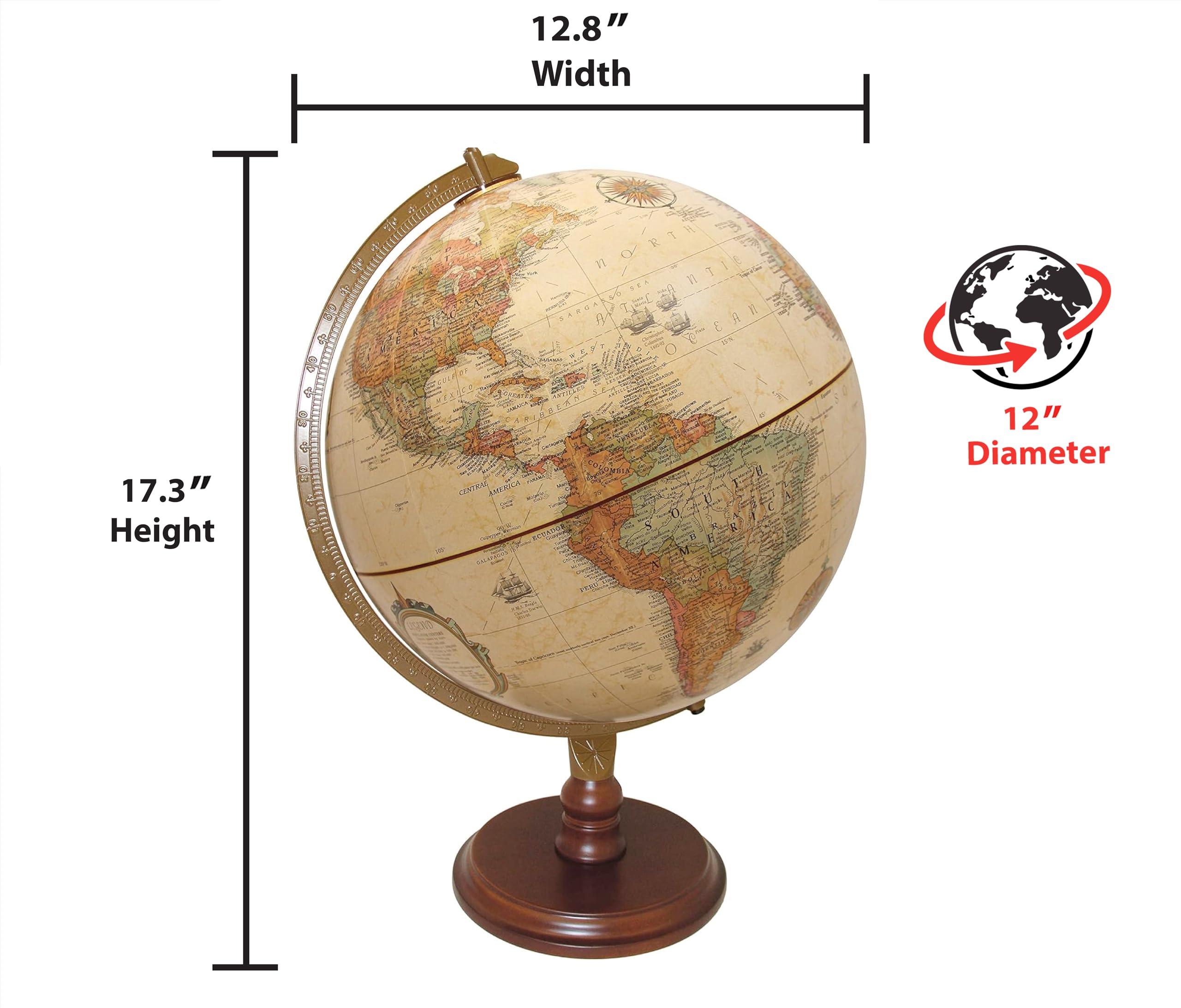 Replogle Replogle Lenox, 12"/30cm diameter Antique Style, Desktop Globe, Classic World Globe with up-to-date Cartography, Made in USA