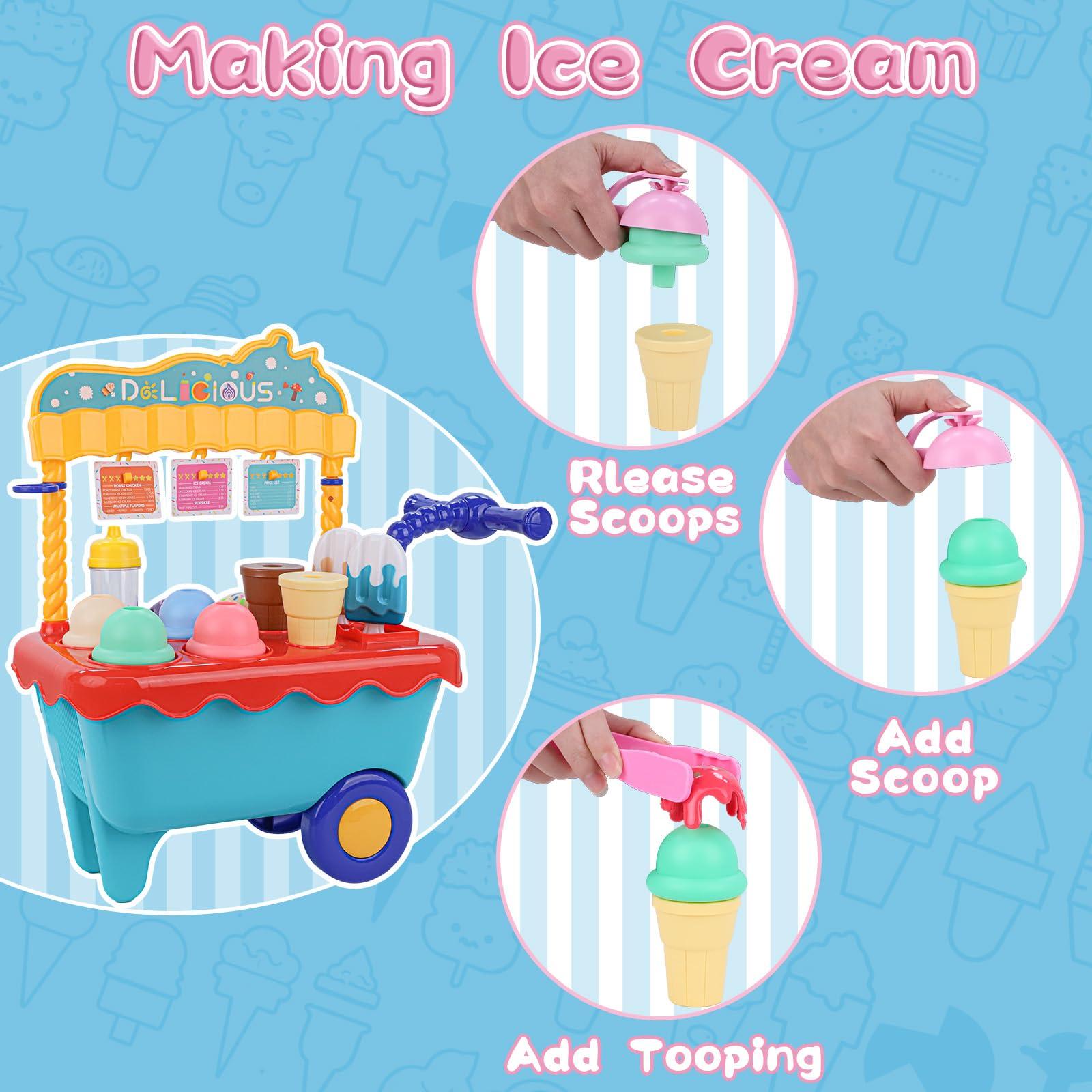 Gifts2U Gifts2U Ice Cream Cart Toys for Kids,45 Pcs Ice Cream Play Set,Pretend Play Store with Storage Trolley,Food Toys,Play Ice Cream Shop Toy,Gift for Boys Girls 3 4 5 6 Years Old