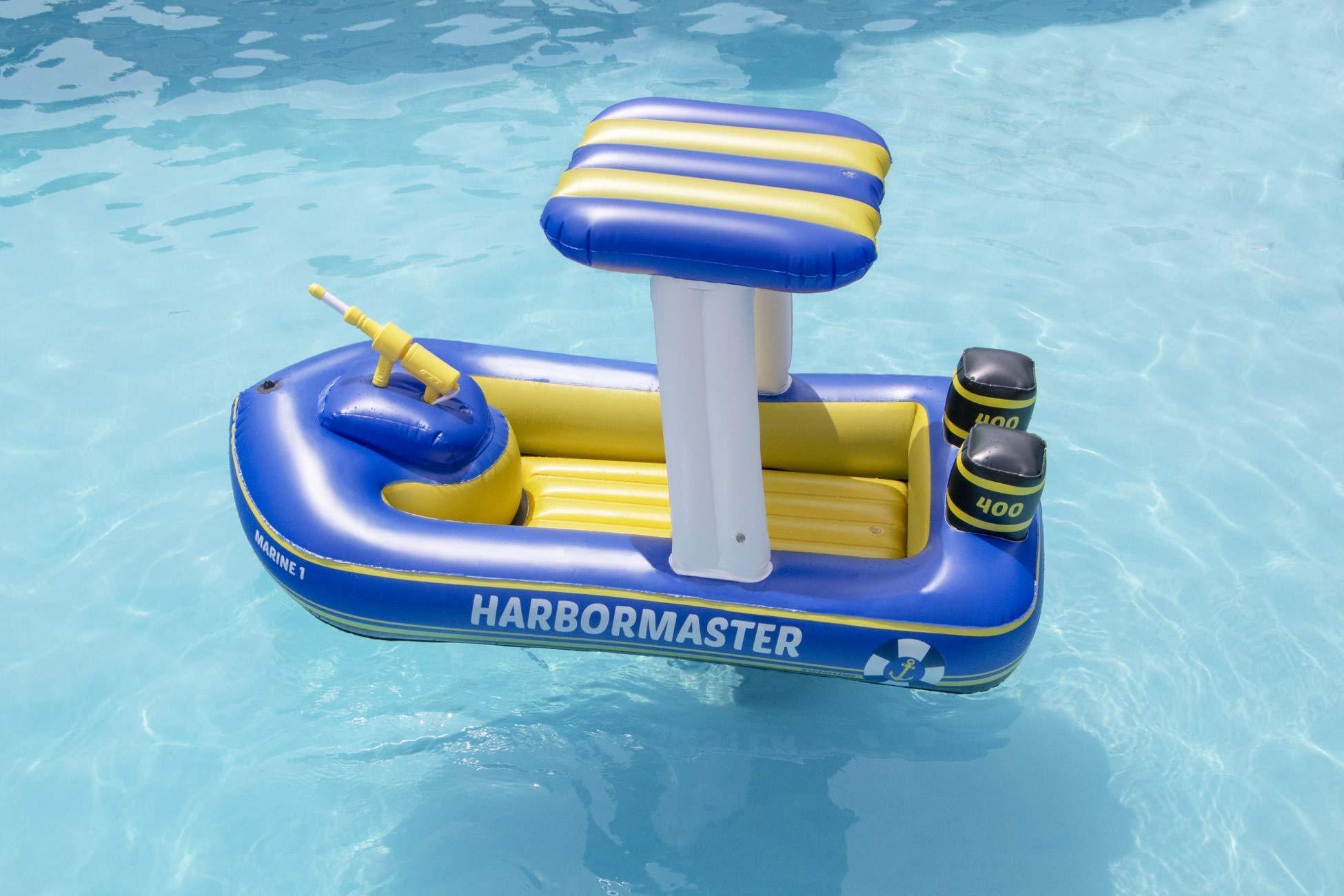 Swimline SWIMLINE ORIGINAL Harbor Master Inflatable Patrol Boat Pool Float Ride On With Fun Constant Flow Water Squirter For Kids Cool Retro Style For Beach Ocean Pool Lake Extra Thick Large Floatie