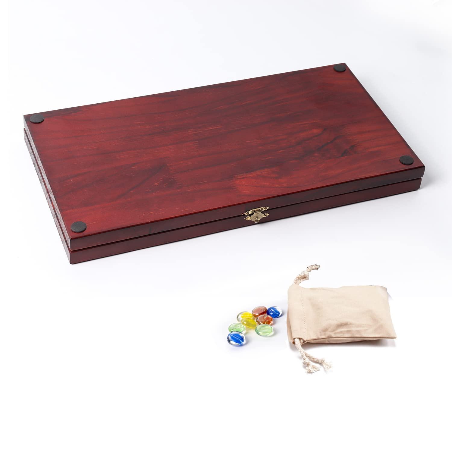 GSE Games & Sports Expert GSE Games & Sports Expert 4-Player Mancala Board Game with Multi-Color Glass Stones, Folding Wooden 4-Way Mancala Family Travel Strategy Games Set for Kids & Adults (Mahogany)