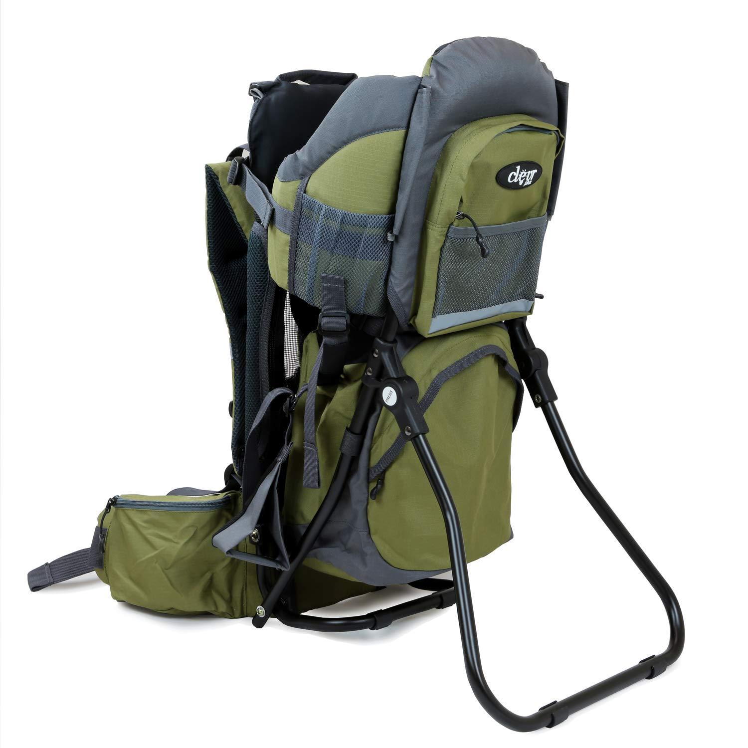 ClevrPlus ClevrPlus Canyonero Camping Baby Backpack Hiking Kid Toddler Child Carrier with Stand and Sun Shade Visor, Army Green